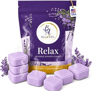Lavender Shower Steamers Aromatherapy – 7 Long Lasting Essential Oil Shower Bombs – Large Spa Tablets for Relaxation & Bedtime Rituals – Made in USA, Self Care Gift for Men & Women