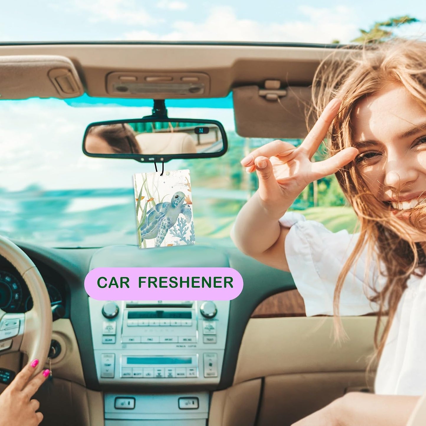 Ocean Summer Coastal Car Air Freshener, Preppy Turtle Fish Coastal Summer Beach Air Freshener Hanging 3 Pcs for Cars Closet Drawer or Books, Ocean Beach Car Accessories Mirror Decor for Women