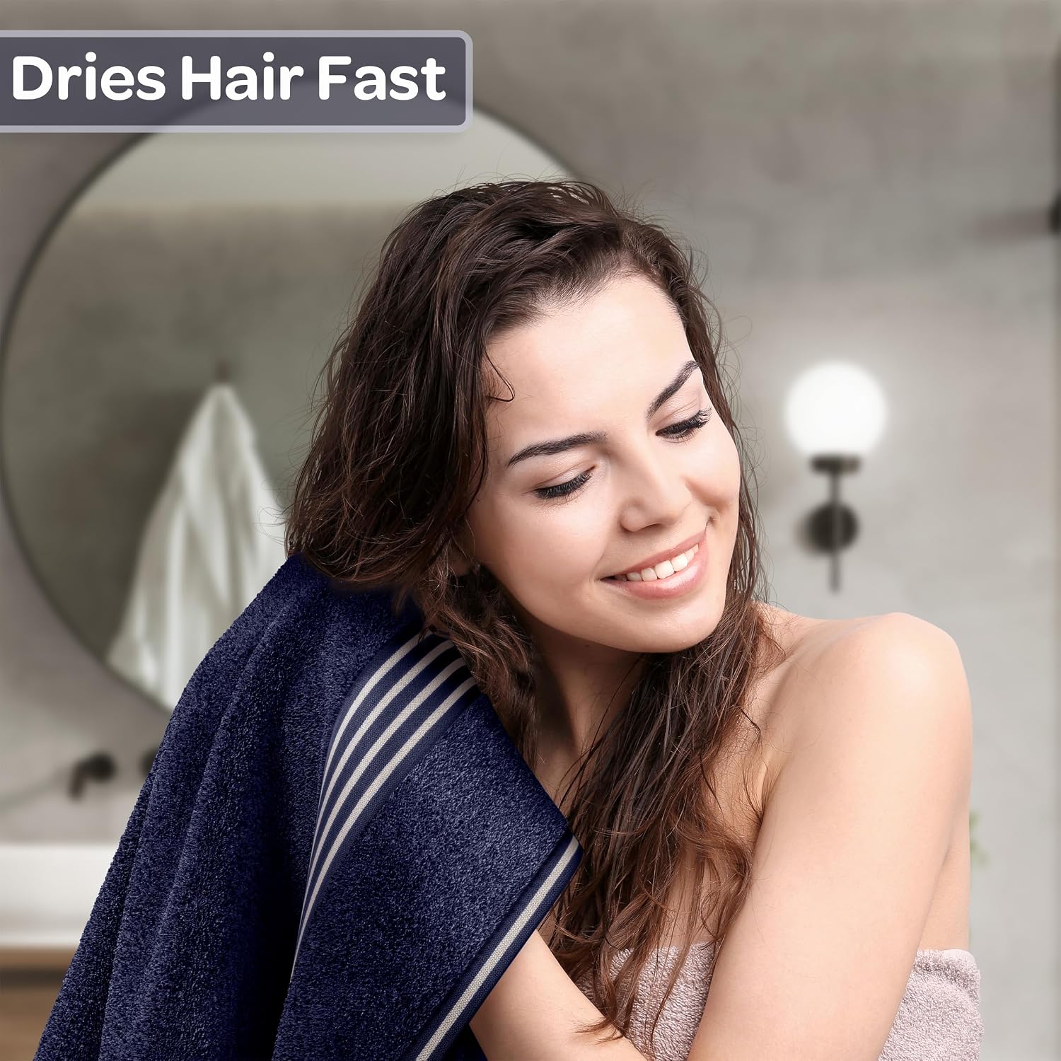 Bath Towels - 2PC 500GSM 100% Cotton Towel Set - 35x70in Extra Large Quick Drying Bath Towels - Absorbent Bath Sheets for Bathroom by Lavish Home (Navy)
