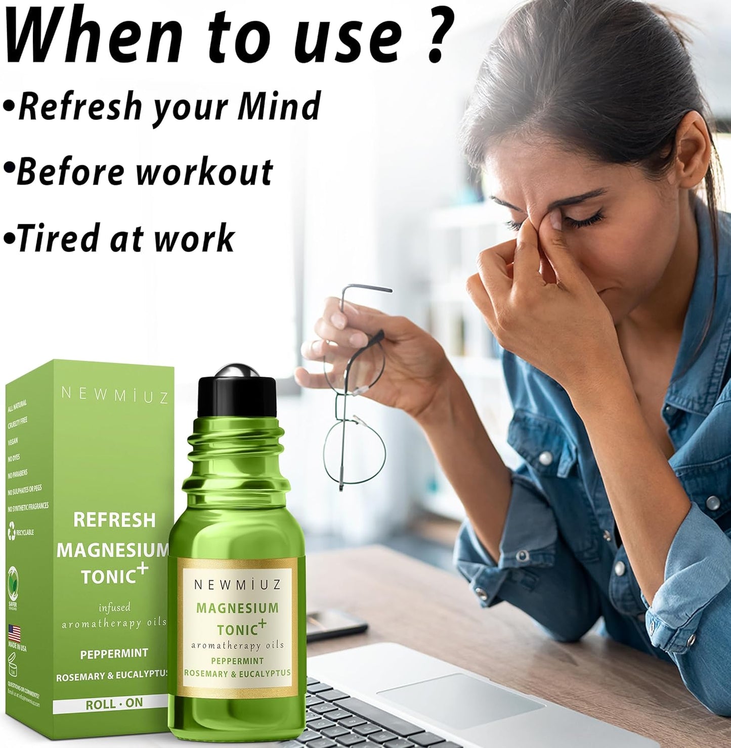 Headache Roll On Stick Peppermint Rosemary and Eucalyptus & Cleansing and Protect Juniper Berry White Sage with Nerolina Pack of 2
