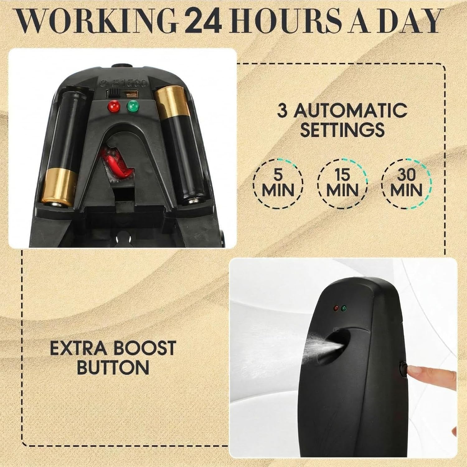 Maxcheck Automatic Air Freshener Spray Dispenser 2 Pack Wall Mounted Free Standing Restroom Air Freshener Battery Operated Automatic Sprayer Dispenser for Home Bathroom Commercial Time Scent(Black)