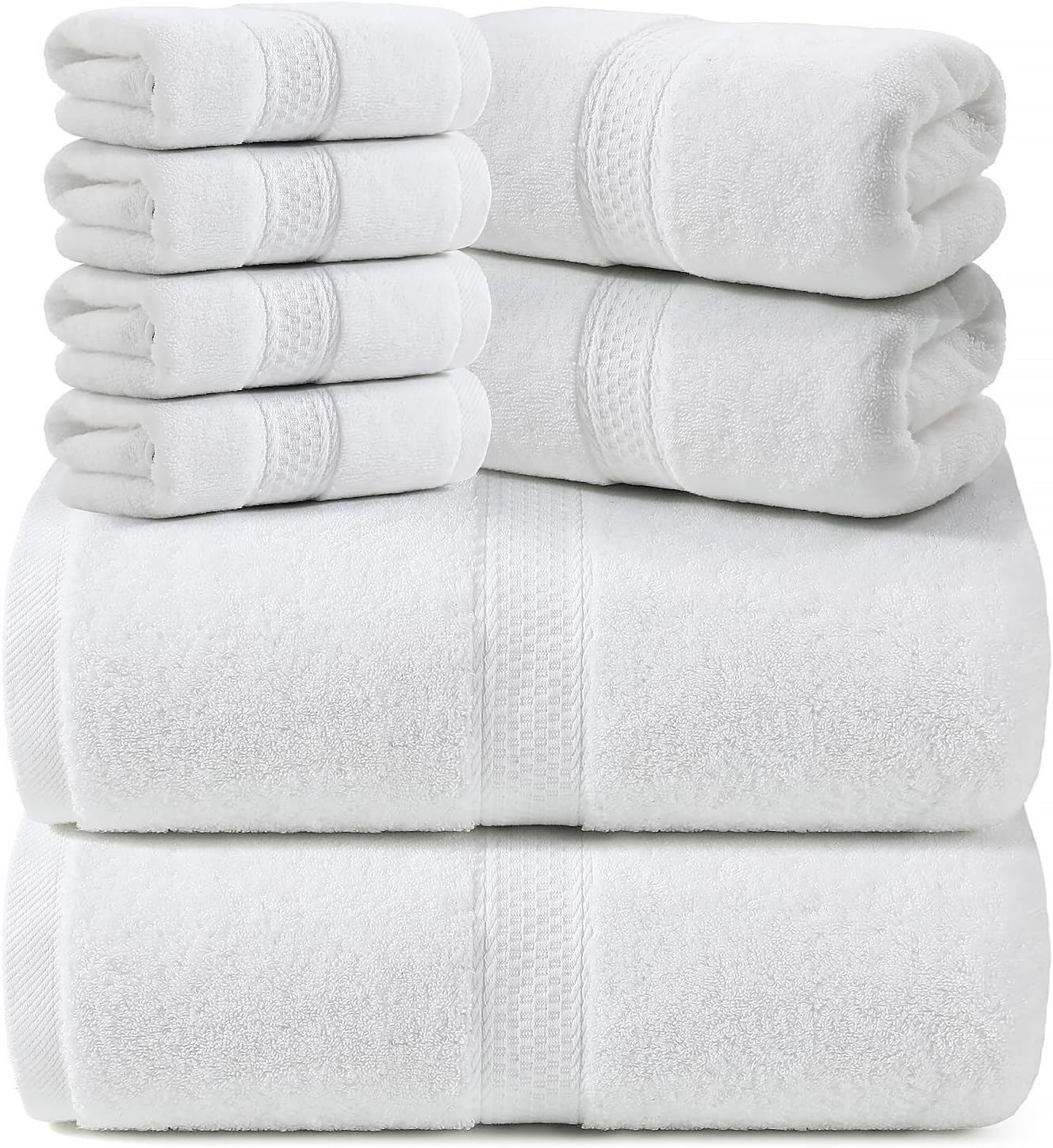 REDKISS 8 Piece Cotton Towel Sets for Bathroom - 2 Oversized Bath Sheets (35x70 in), 2 Hand, 4 Washcloth, Super Soft Quick Dry Highly Absorbent White Bath Towel Set for Home Gym Dorm Spa