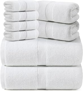 REDKISS 8 Piece Cotton Towel Sets for Bathroom - 2 Oversized Bath Sheets (35x70 in), 2 Hand, 4 Washcloth, Super Soft Quick Dry Highly Absorbent White Bath Towel Set for Home Gym Dorm Spa