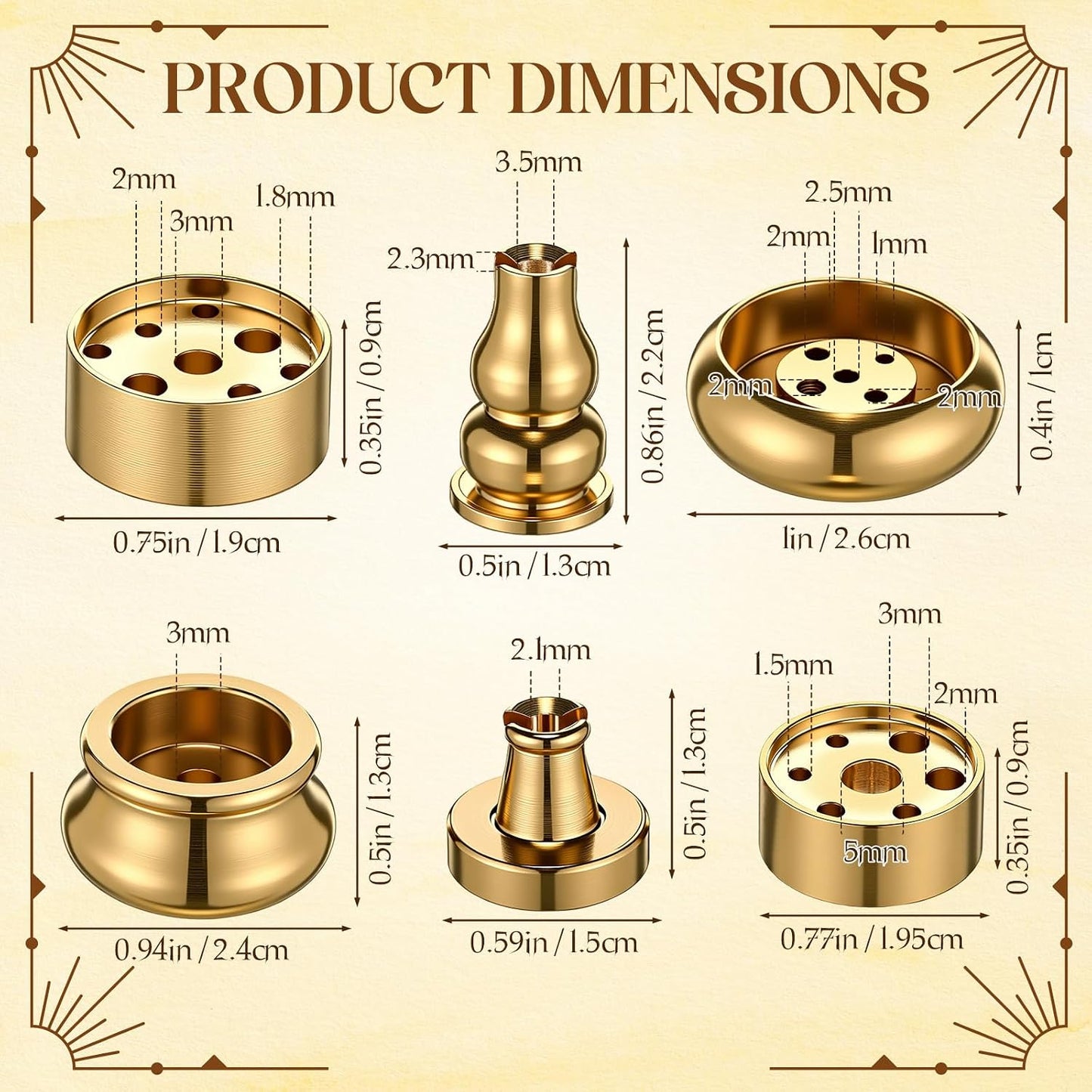 Cinnvoice 6 Pcs Brass Incense Holder Copper Incense Stick Holder 9-Hole Multi-Hole Mini Cone Gourd Burner Accessories for Stick, Tower, Coil, Meditation Room, Home Decor, 6 Styles