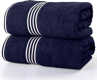 Bath Towels - 2PC 500GSM 100% Cotton Towel Set - 35x70in Extra Large Quick Drying Bath Towels - Absorbent Bath Sheets for Bathroom by Lavish Home (Navy)