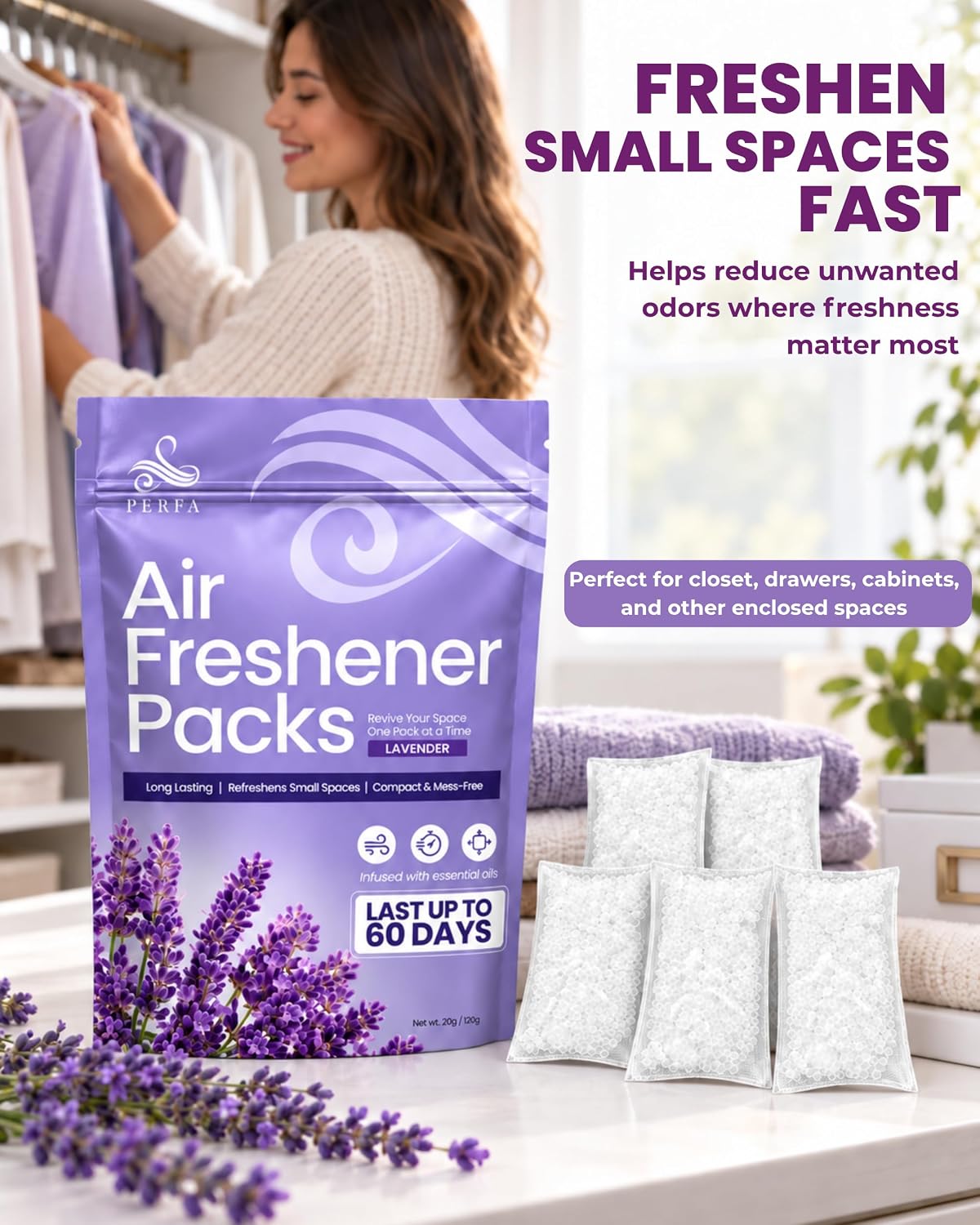 Odor Eliminator Lavender Sachets for Closets, Drawers &amp; Shoes, 6 Packs