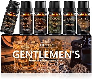 Men Essential Oils Set for Diffuser, Father's Day & Birthday Gift for Men - 6x10ml Masculine Fragrance Oils for Candle Making, Scented Oil Gift Set, Mahogany, Sandalwood, Cologne,Smoke Vanilla,Leather
