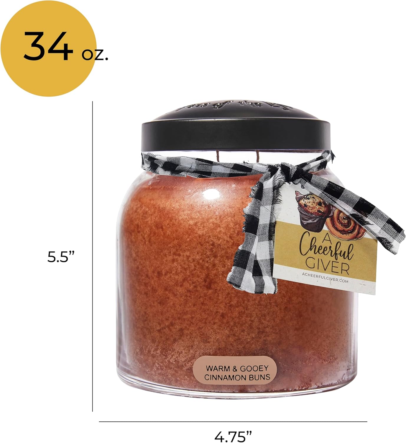 A Cheerful Giver - Warm & Gooey Cinnamon Buns Papa Scented Glass Jar Candle (34oz) with Lid & True to Life Fragrance Made in USA