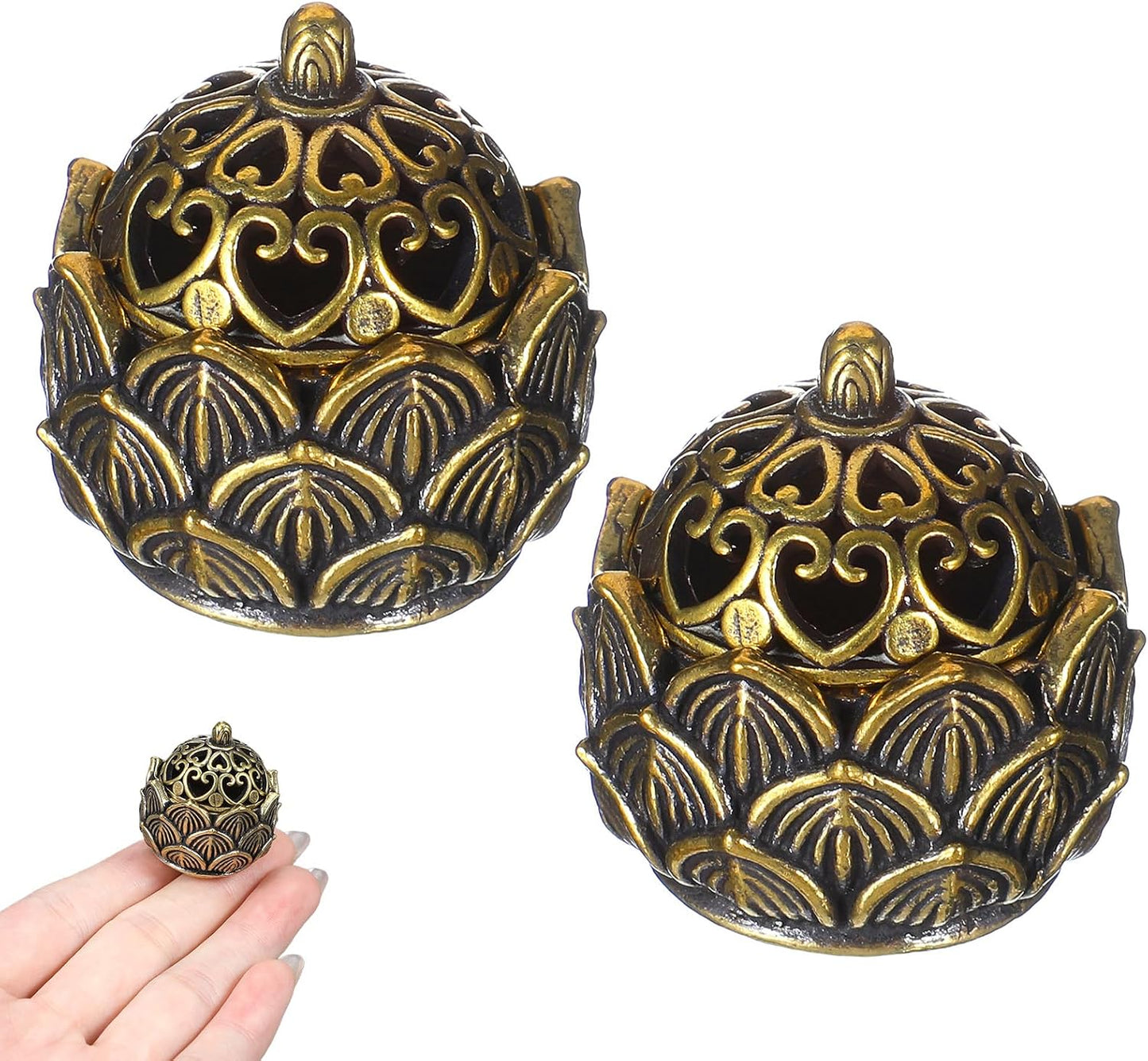 2Pcs Pure Copper Fortune Lotus Incense Holder, Black Brass Cone Incense Burner Holder, Home, Meditation Decor (1.18×1.1")