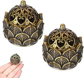 2Pcs Pure Copper Fortune Lotus Incense Holder, Black Brass Cone Incense Burner Holder, Home, Meditation Decor (1.18×1.1")