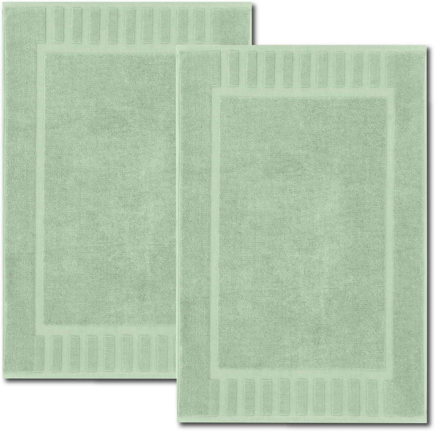 White Classic Luxury Bath Mat Floor Towel Set - Absorbent Cotton Hotel Spa Shower/Bathtub Mats [Not a Bathroom Rug] 22"x34" | 2 Pack | Mint Green