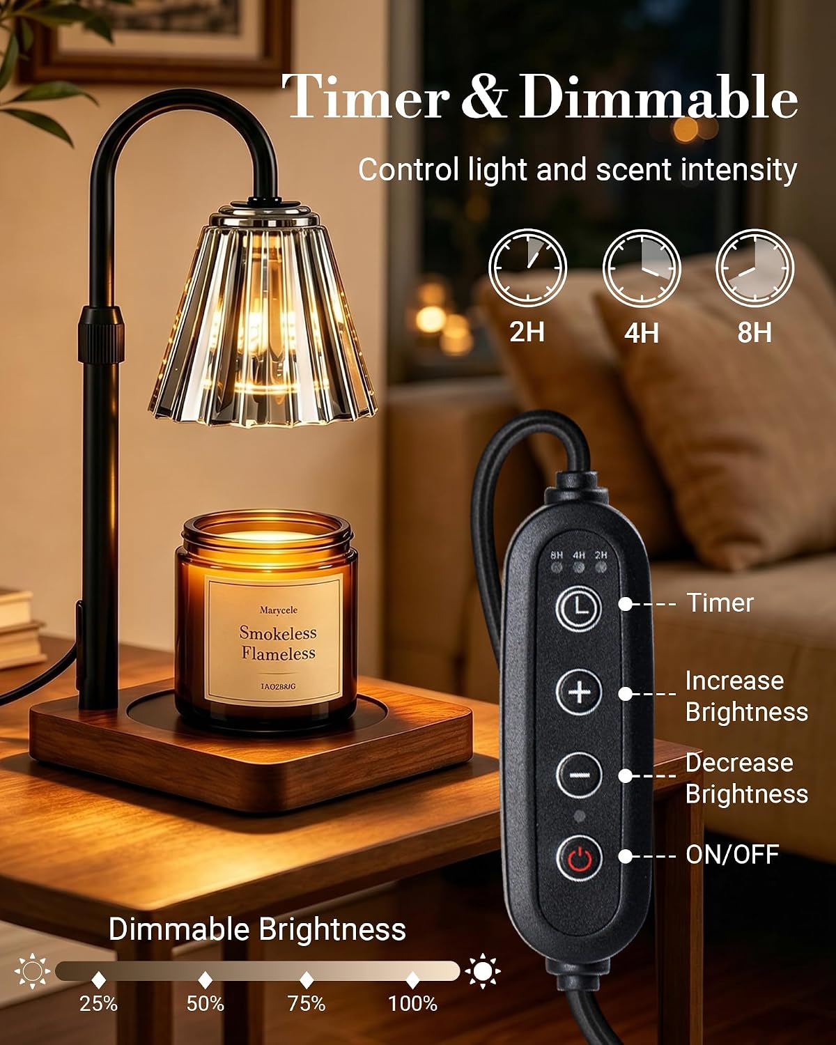 Marycele Vintage Candle Warmer Lamp with Timer Dimmer, Adjustable Height | Vintage farmhouse style with 2 bulbs, adjustable height, timer and dimmer for flameless fragrance in bedroom or home gifts
