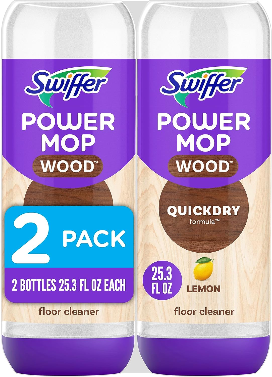 Swiffer Power Mop Wood Refill Solution, QuickDry Hardwood Floor Cleaner for Mopping Home, Bathroom, Kitchen, All Purpose Multi-Surface Solution for Floor Cleaning, Lemon Scent, 50.7 oz