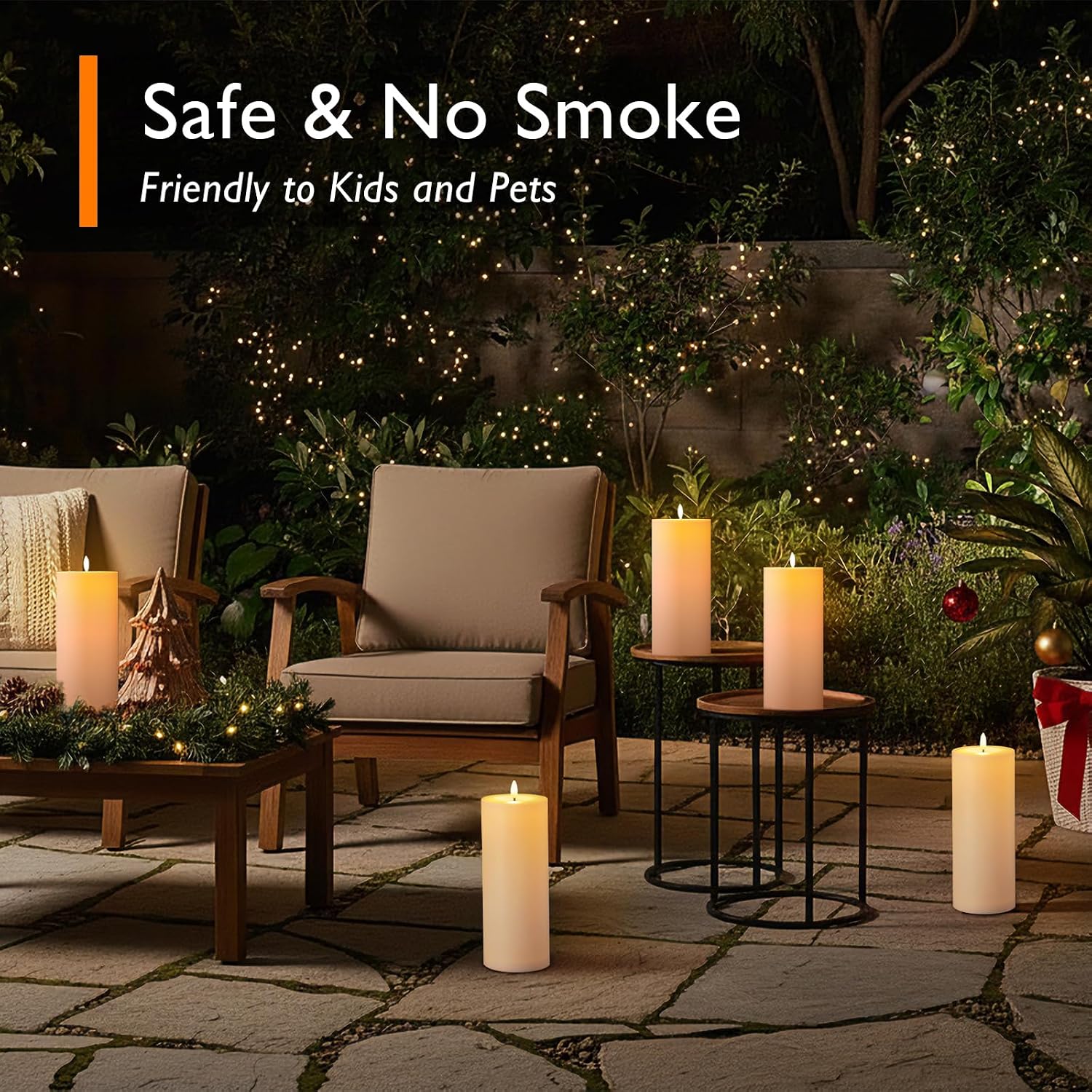 Homemory Outdoor Waterproof Flameless LED Candles 4" x 10", Battery Operated Large Pillar Candles with Remote & Timer, Long Lasting for Outdoor Lanterns & Patio, White, Set of 2