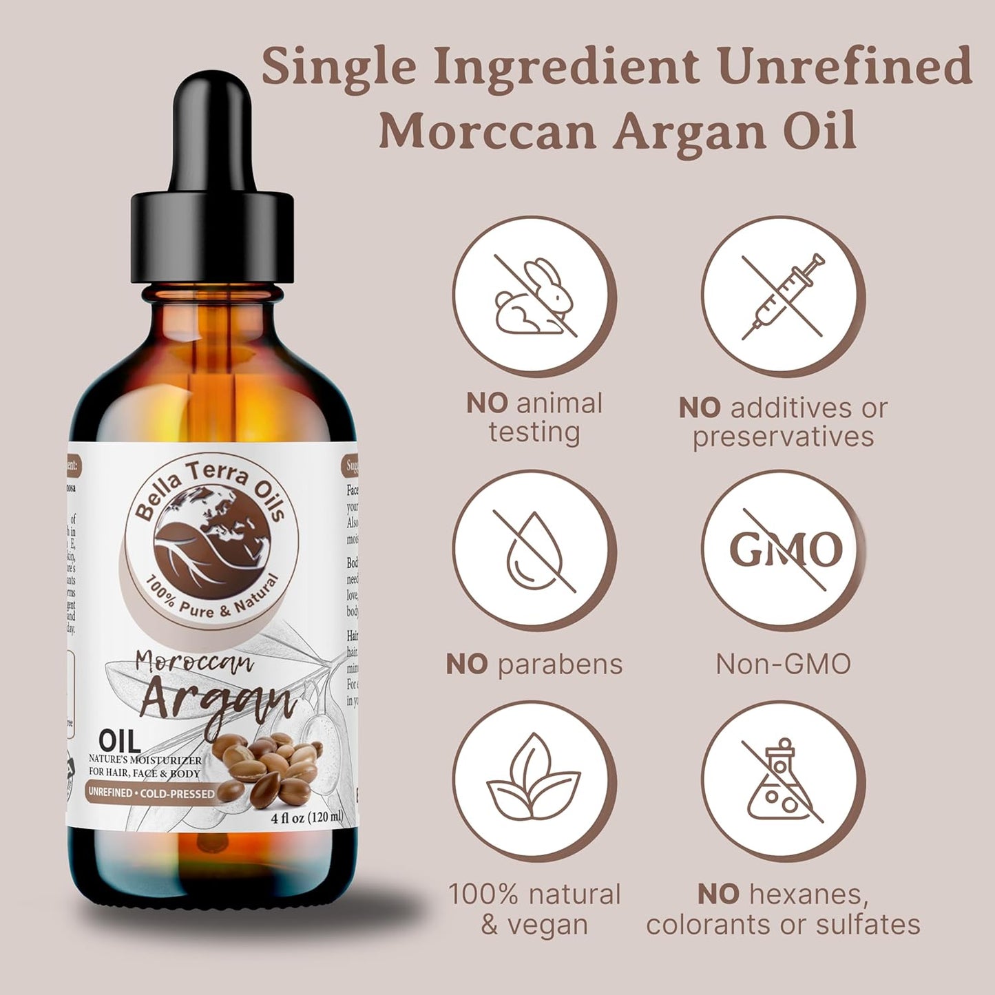 Bella Terra Oils - Argan Oil 8 oz - Pure Moroccan Elixir, Enhances Shine in Hair, Deeply Nourishes Skin