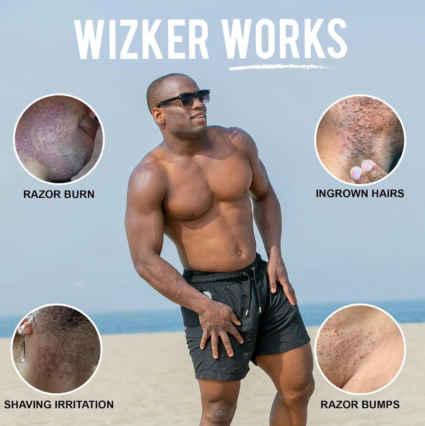 WIZKER Ingrown Hair Brush - 2-in-1 Exfoliating Brush for Razor Bumps, Sensitive Skin - Soft and Firm Bristles, Face Body Scrubber, Waterproof, Mold Resistant - Deep Blue