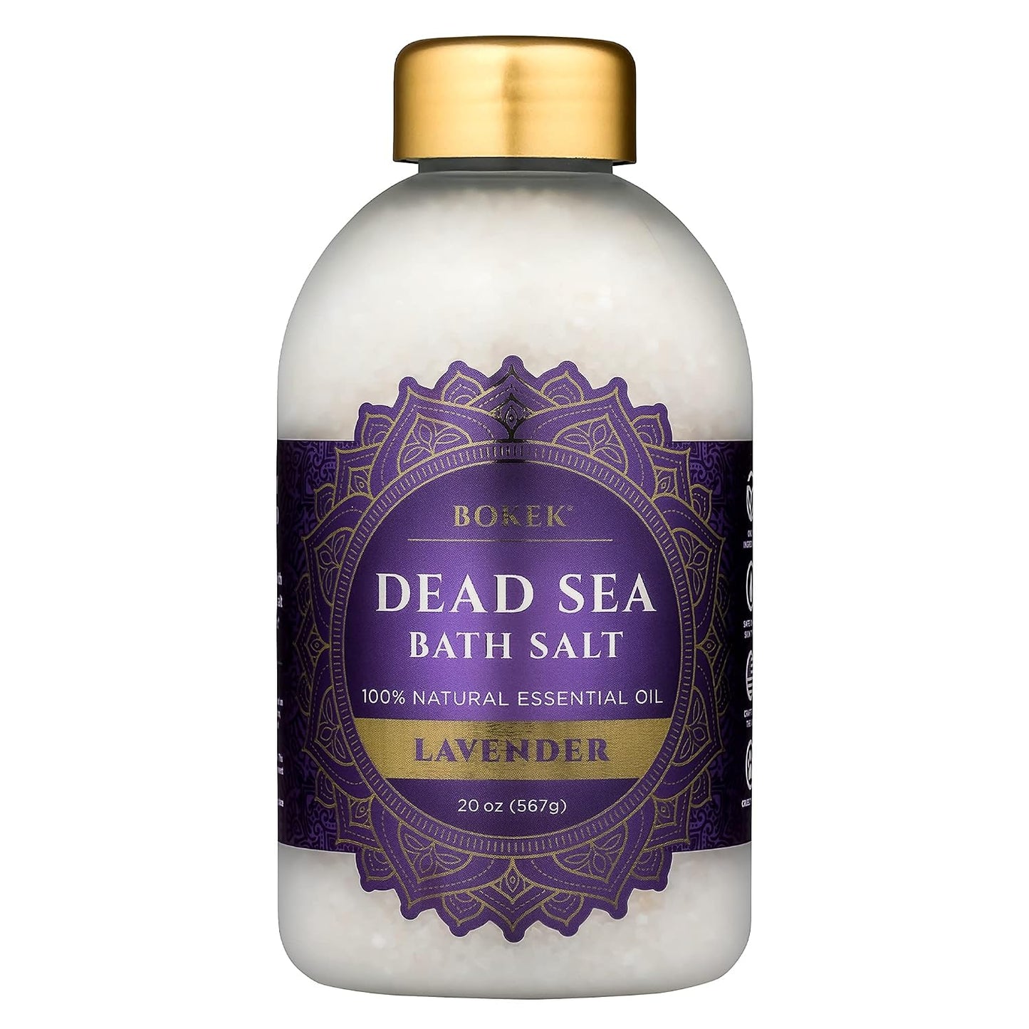 Bokek Bokek Organic Lavender Bath Salt, Dead Sea Salt Scented With Certified Organic Essential Oil, 20 Ounce Jar, White, Lavender, 20 ounces