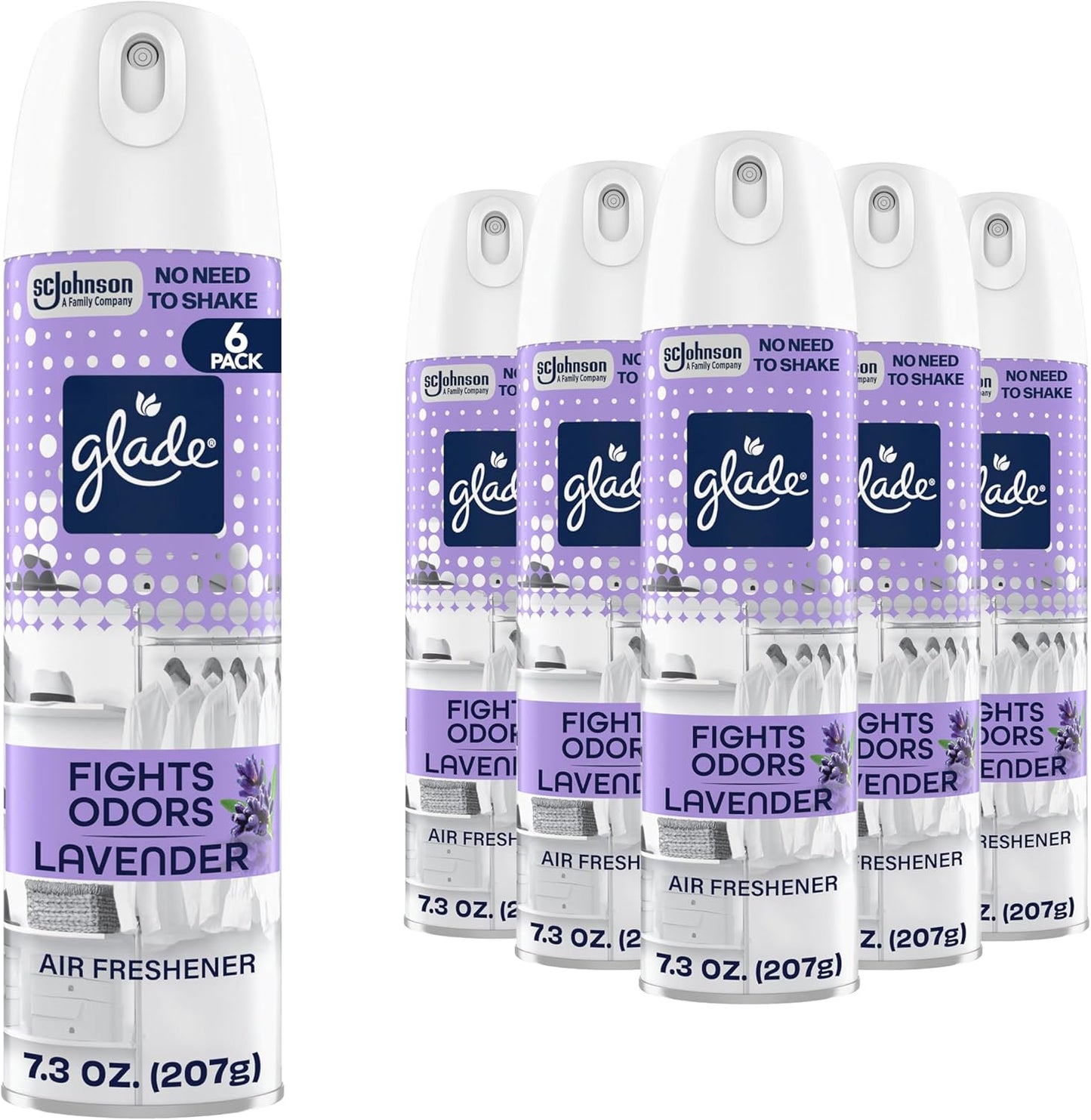 Glade Air Freshener Room Spray, Lavender Scent, Odor Fighting to Deliver Long Lasting Freshness, 7.3 Oz, 6 Count