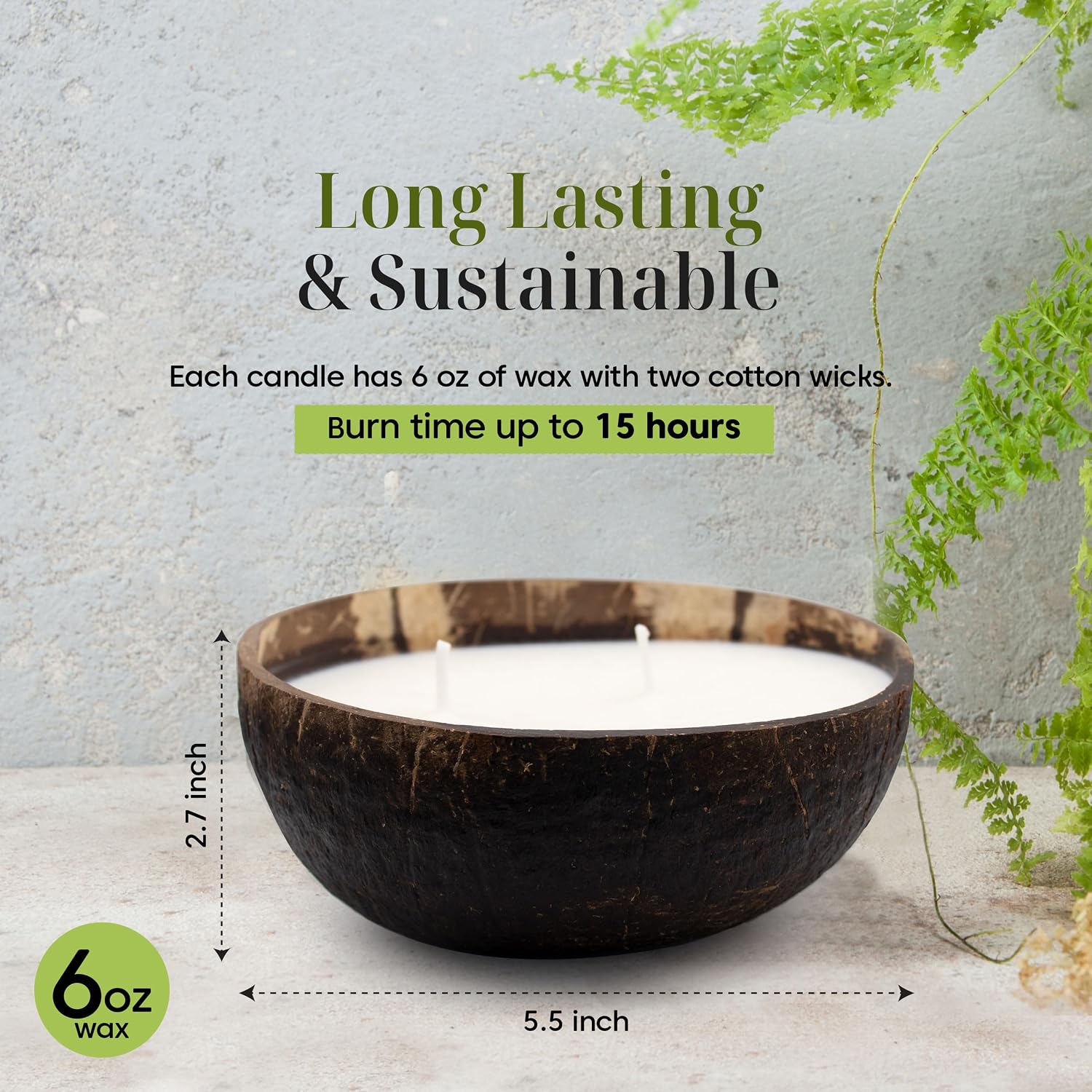 Generic Scented Soy Coconut Shell Candle - Coconut, Vanilla, Lavendar, Lemongrass, and Ocean Breeze Scents - Made with Real Reusable Cocount Shells - (Scent - Lavendar)