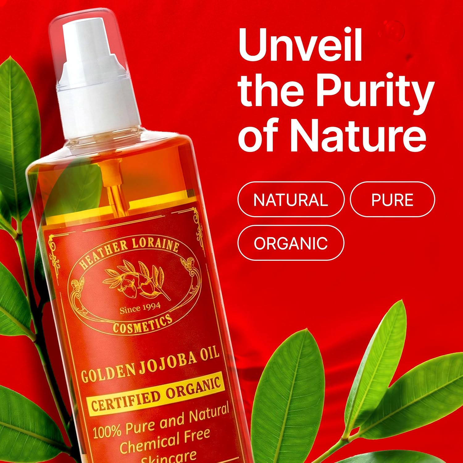 Organic Golden Jojoba Oil, Single-Ingredient Carrier Oil for Face, Hair & Body, Fragrance Free, 16 Fl Oz