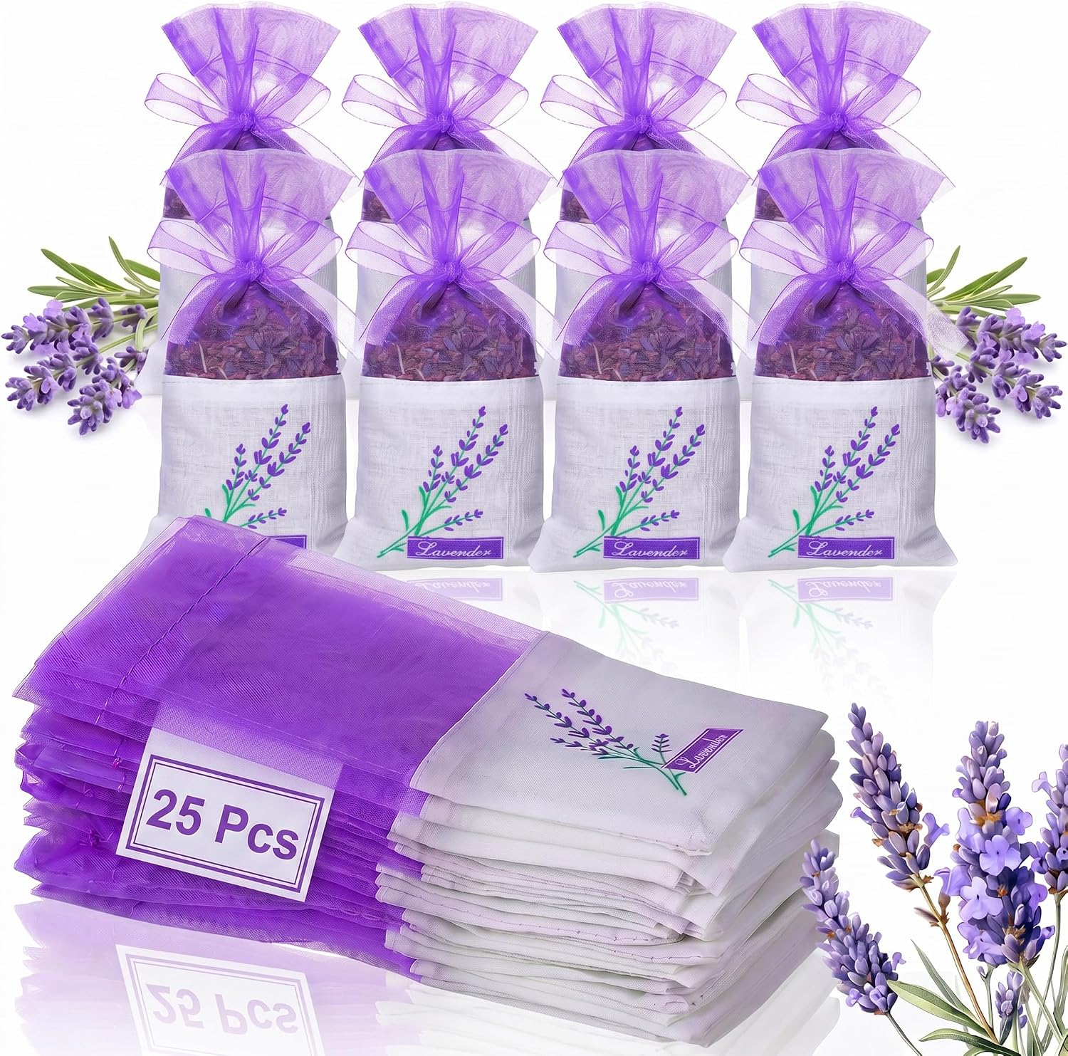 25 Pack Lavender Sachet Bags Empty - Lavender Sachets for Drawers and Closets Odor Eliminator - Purple Potpourri Bags Home Fragrance Empty Cotton Organza Pouches for Rose Orange Cinnamon