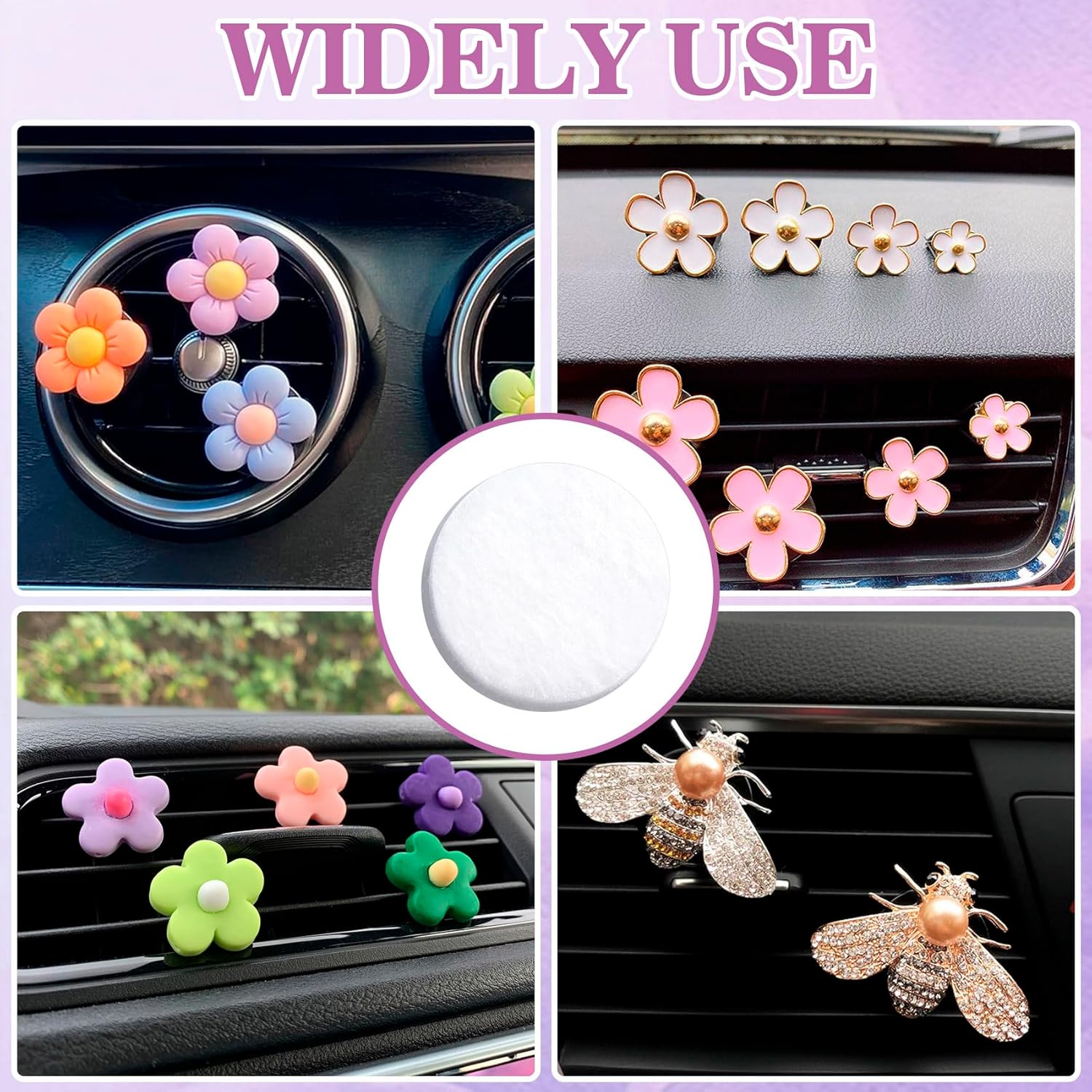 100pcs Aromatherapy Refill Felt Pads, 0.67in/17mm Unscented Air Freshener Replacement Pads, Perfumes Refill Tablets for Car Diffuser- White