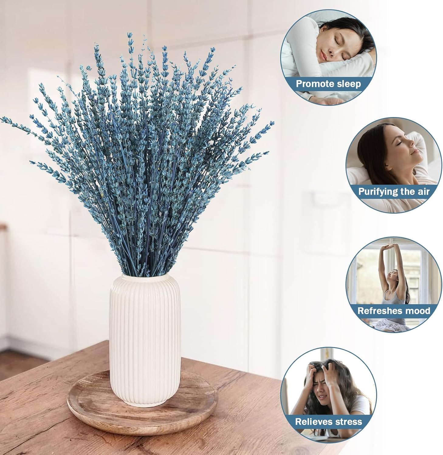 Uieke Dried Lavender Flowers, 16" Preserved Dried Lavender Bundles Blue Flowers Bouquet for Shower Weeding Home Fragrance Vase Crafts Decor, 200g(7.05oz)
