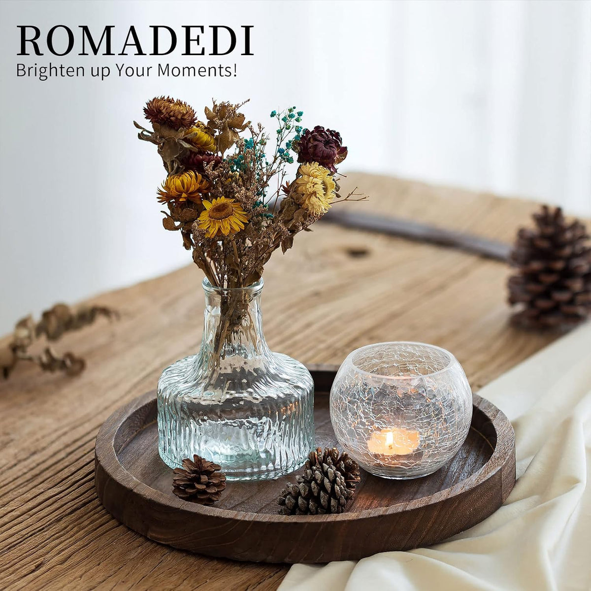 Romadedi Rustic Wood Decorative Candle Tray, 11 in