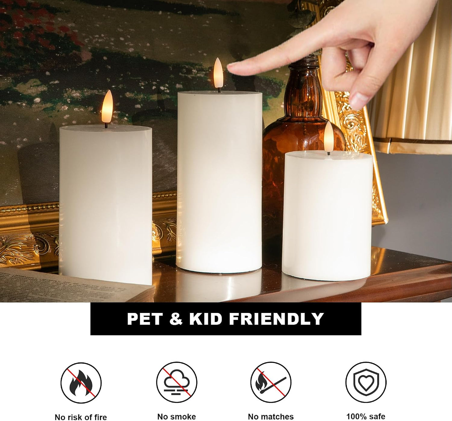 White Flameless Pillar Candles, Battery Operated Wax Candles with Remote, Flat Top Flickering Flameless Candles, LED Candle for Home, Wedding, Party Decor, Set of 3, Φ 3" H 4" 5" 6"
