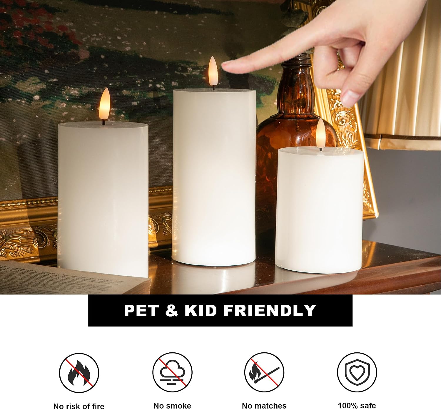White Flameless Pillar Candles, Battery Operated Wax Candles with Remote, Flat Top Flickering Flameless Candles, LED Candle for Home, Wedding, Party Decor, Set of 3, Φ 3" H 4" 5" 6"