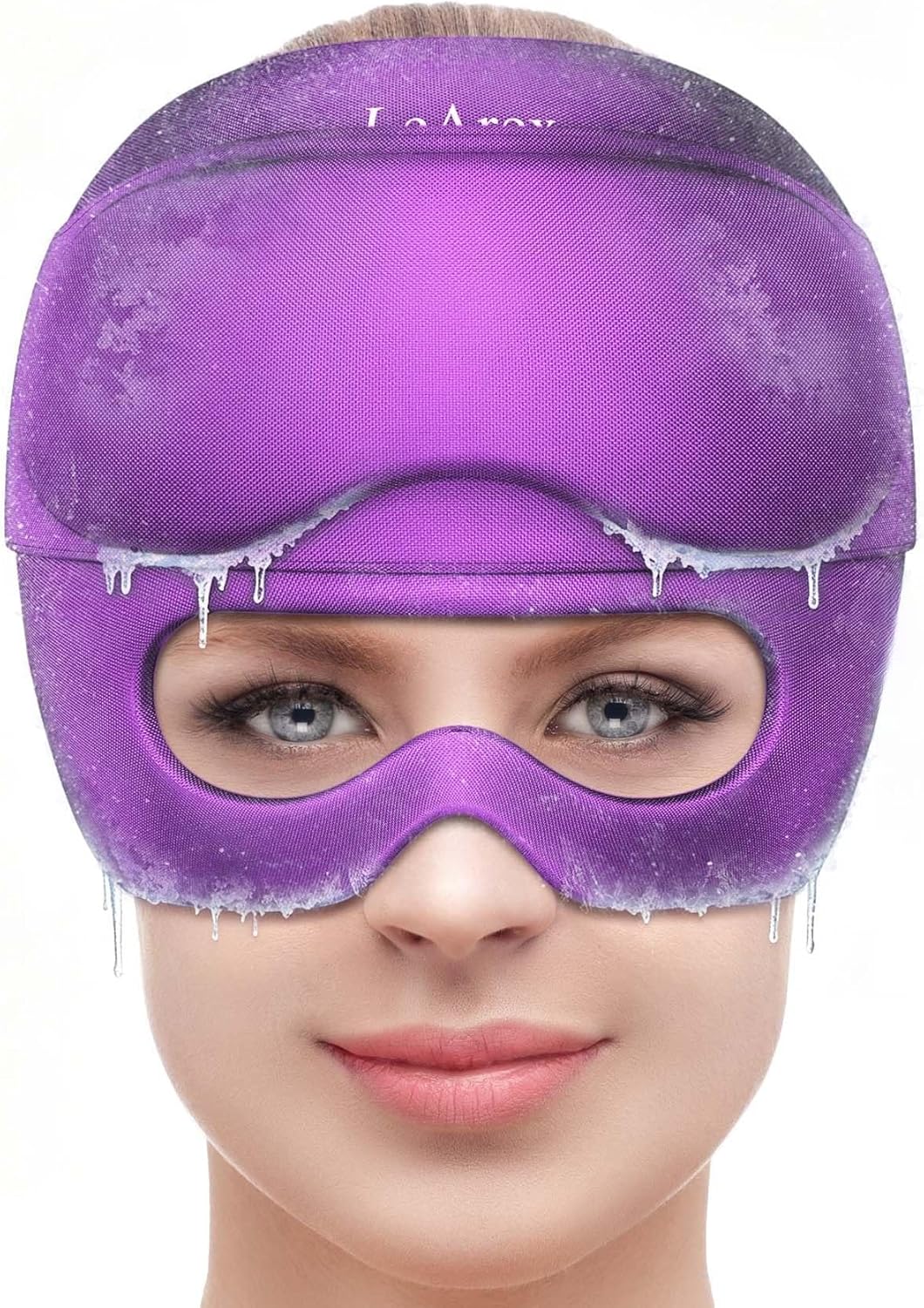2 in 1 Migraine Relief Cap with Gel Eye Mask, Headache Relief Cap Ice Head Wrap Hot and Cold Therapy Hat Gift for Women for Headache Puffy Eyes Sinus and Tension Stress Relief (Purple)