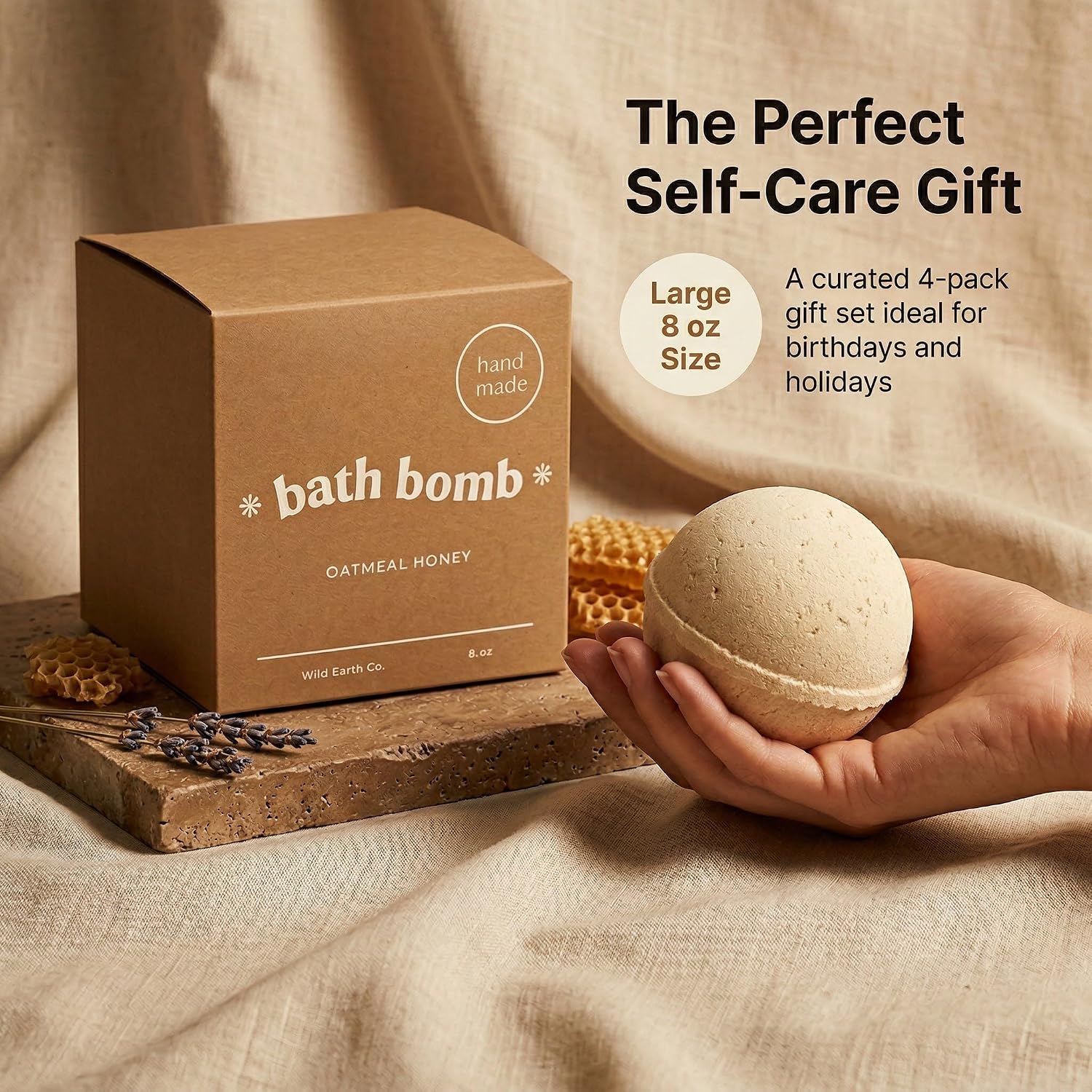 Unboxme Gifts Bath Bombs for Women - 4 Pack Large 8 oz Shea Butter Spa Gift Set, Moisturizing Fizzy Bath Bombs, Oatmeal Scent