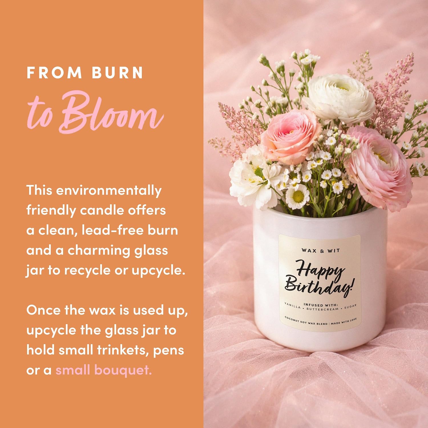 Wax & Wit Happy Birthday Candle for Women – Birthday Cake Scented 3-Wick, Vanilla Buttercream, Large 14.5 oz Coconut Soy Wax, 60+ Hour Burn, Unique Gift for Her, Best Friend