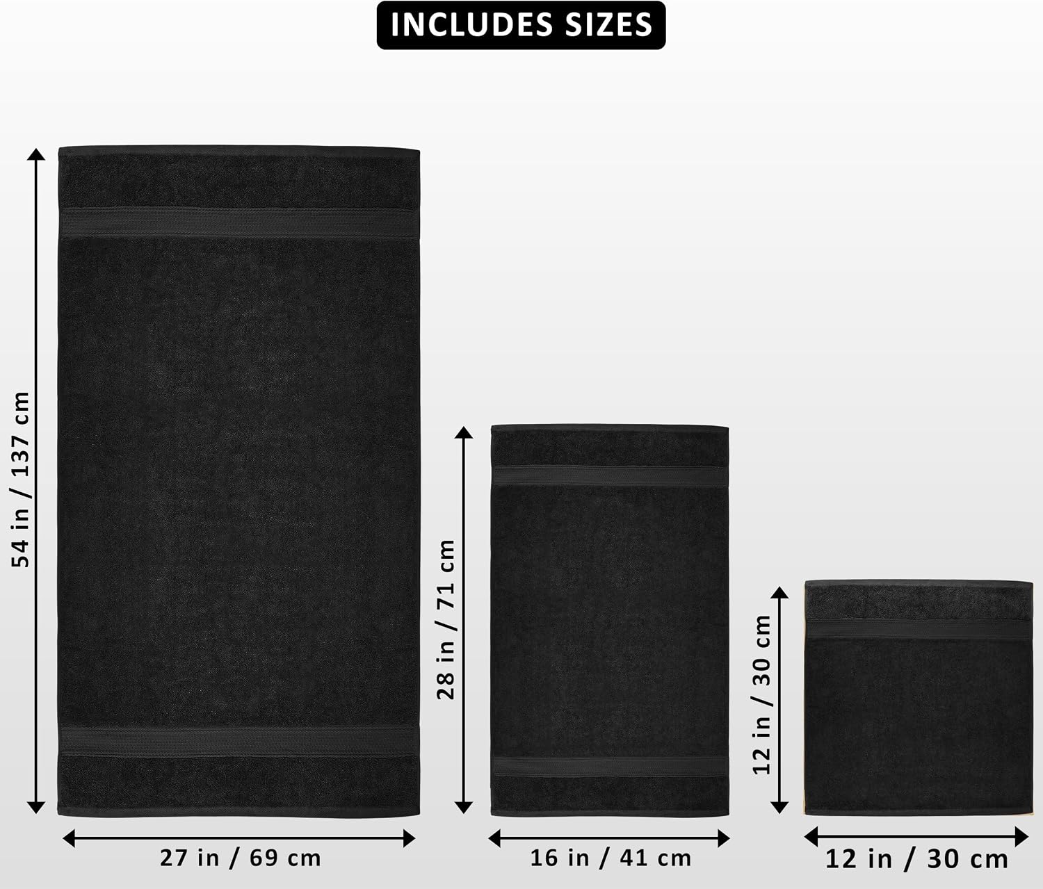 Utopia Towels 8 Piece Luxury Towel Set – Majestic Plush, Super Absorbent & Quicker-to-Dry, Thick 100% Ring Spun Cotton Towels for Bathroom, Spa & Hotel – 2 Bath, 2 Hand, 4 Washcloths, Black