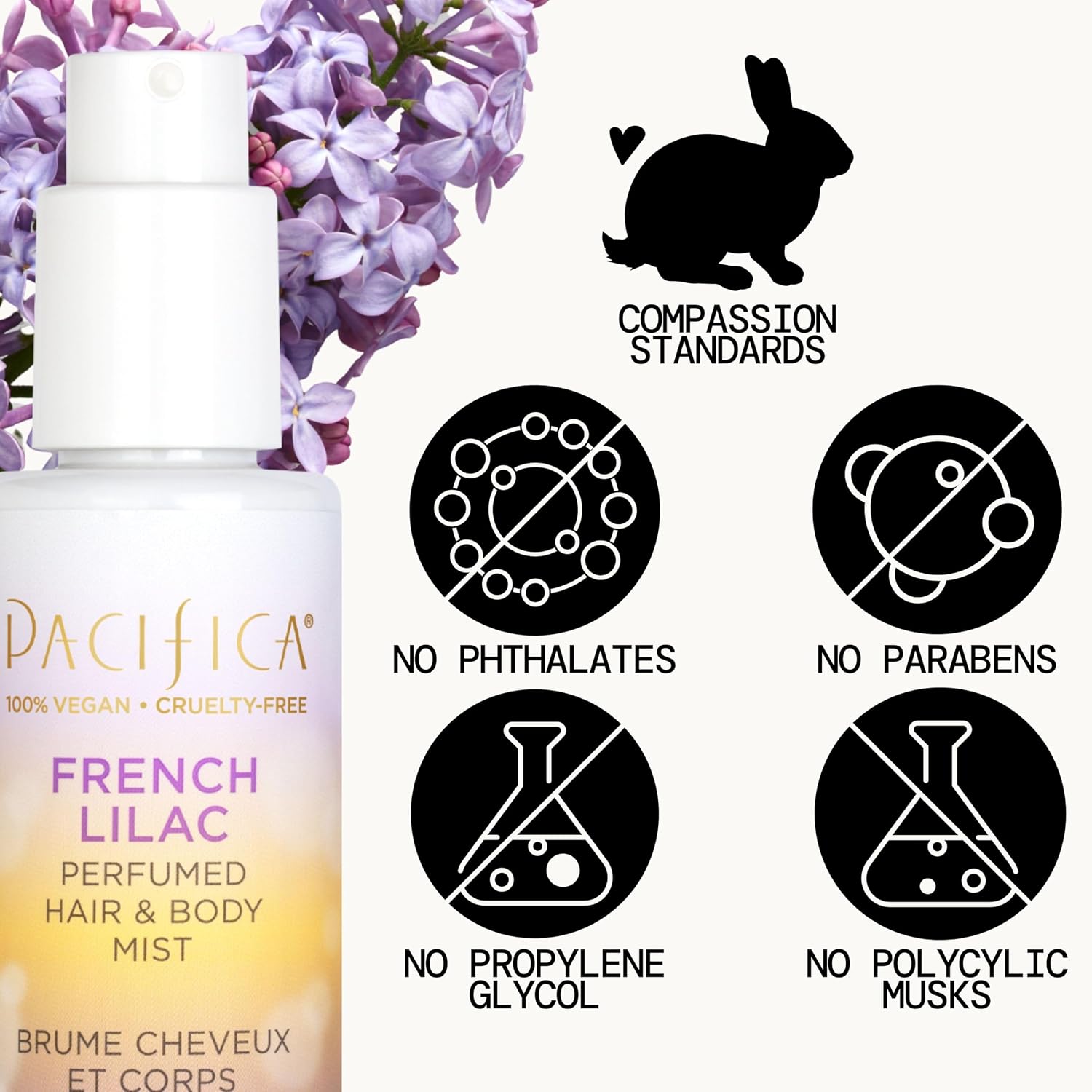 Pacifica French Lilac Hair & Body Mist – Clean Vegan Floral Hair Perfume Spray for Women, Fresh-Cut Lilac, Magnolia & Heliotrope Notes, Alcohol-Free Head-to-Toe Fragrance, Cruelty-Free, 6 Fl Oz