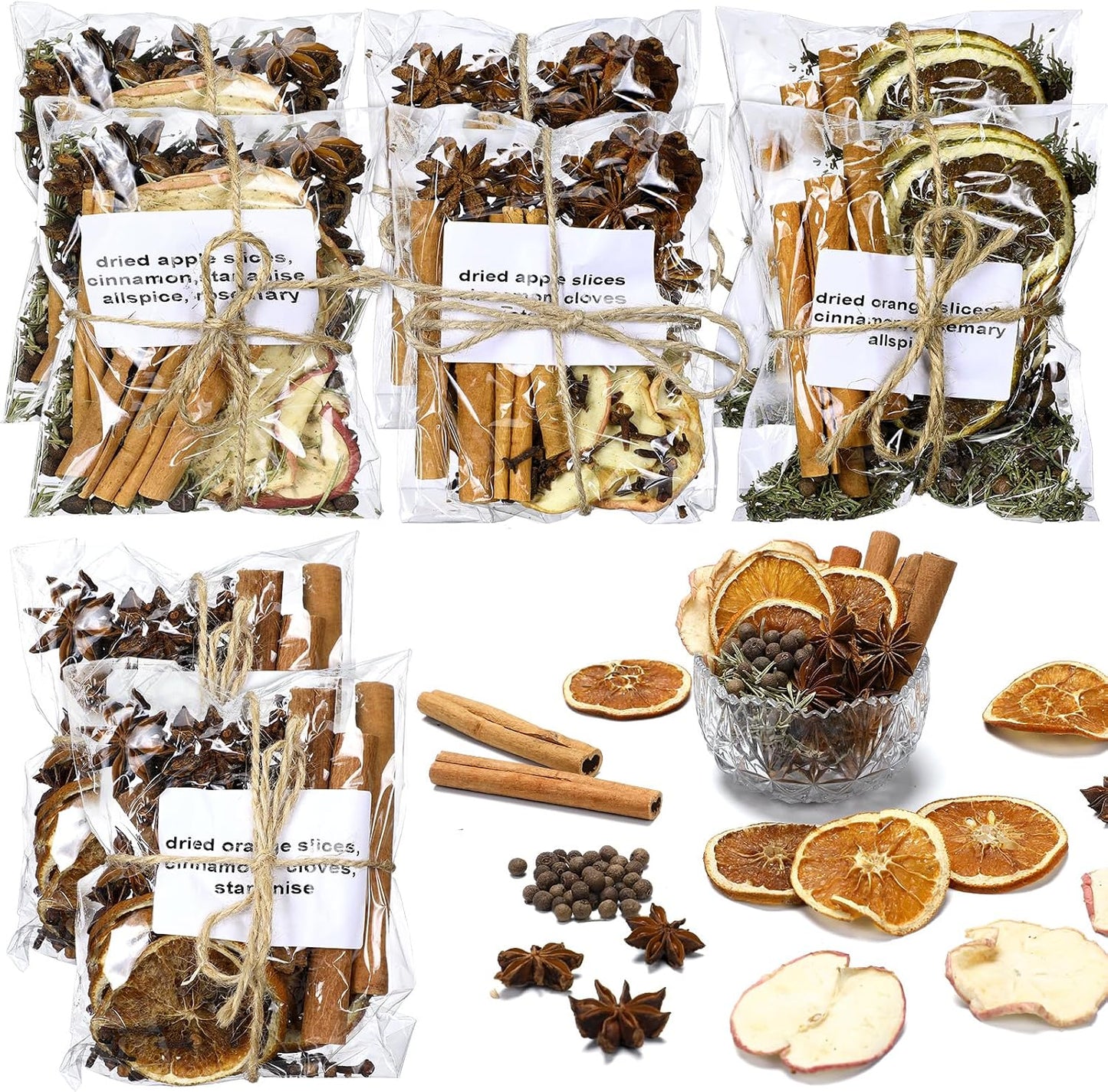 Siifert 8 Pcs Christmas Stovetop Potpourri Xmas Simmer Pot Kit Dried Orange Apple Piece Potpourri Bag Simmer Pot Room Air Freshener Sachet Botanical Bowl Filler Gift Xmas Holiday Decor (Classic)