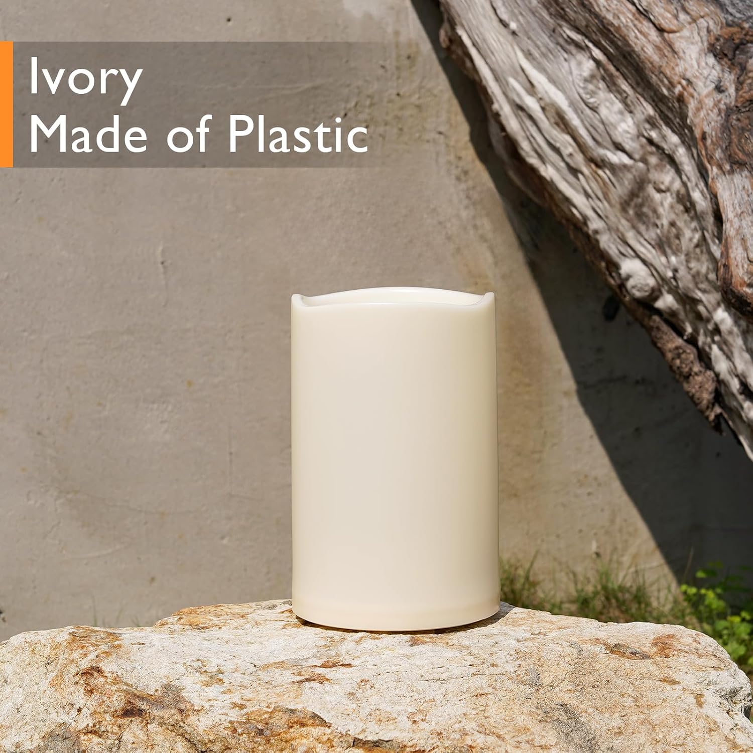 Homemory 6" x 9" Extra Large Outdoor Waterproof Candle with Auto 6-Hour Timer, No Remote, Ivory Plastic Made, Long Last for Half A Year
