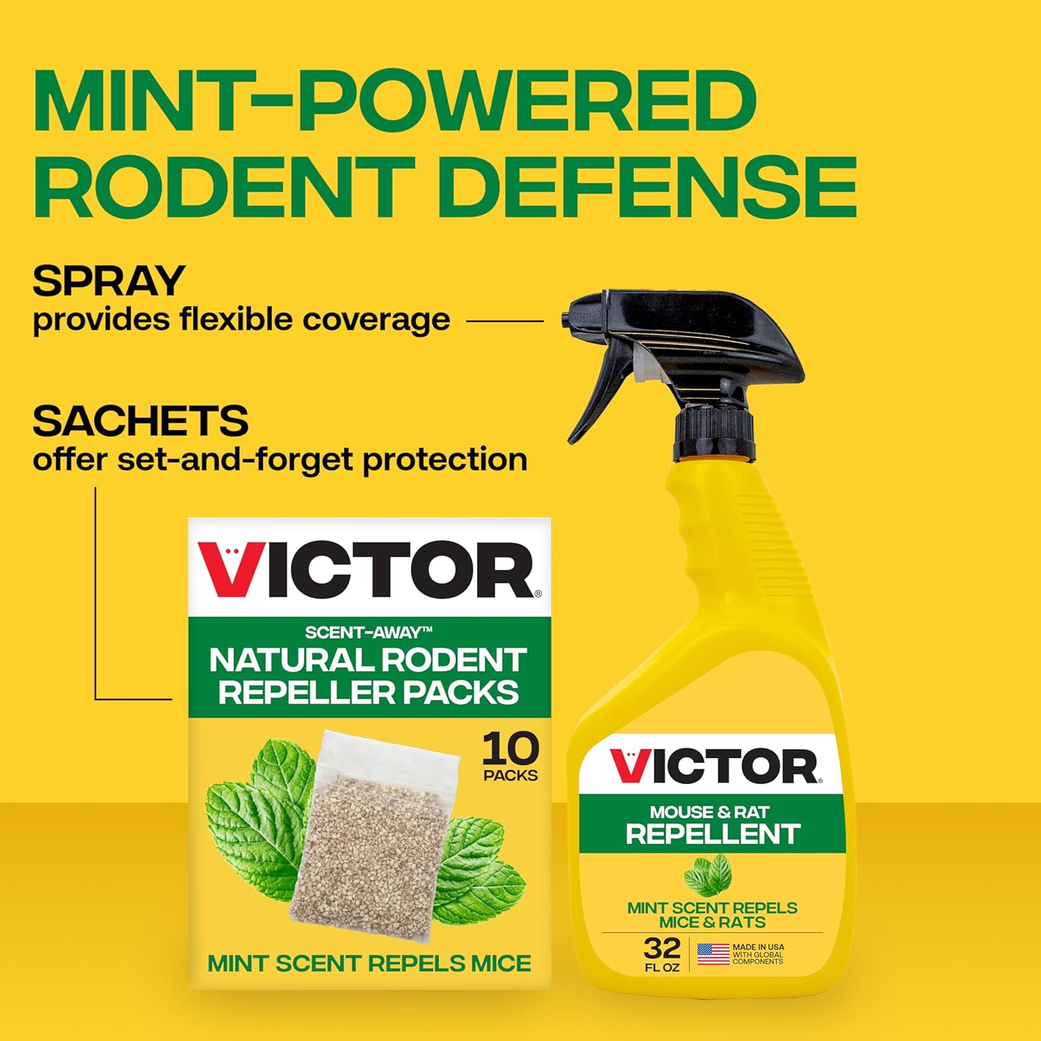 Victor M805 Scent-Away Natural Rodent Repeller – Peppermint Oil Mouse and Rat Repellent – 5 High-Strength Rodent Repelling Sachets Included