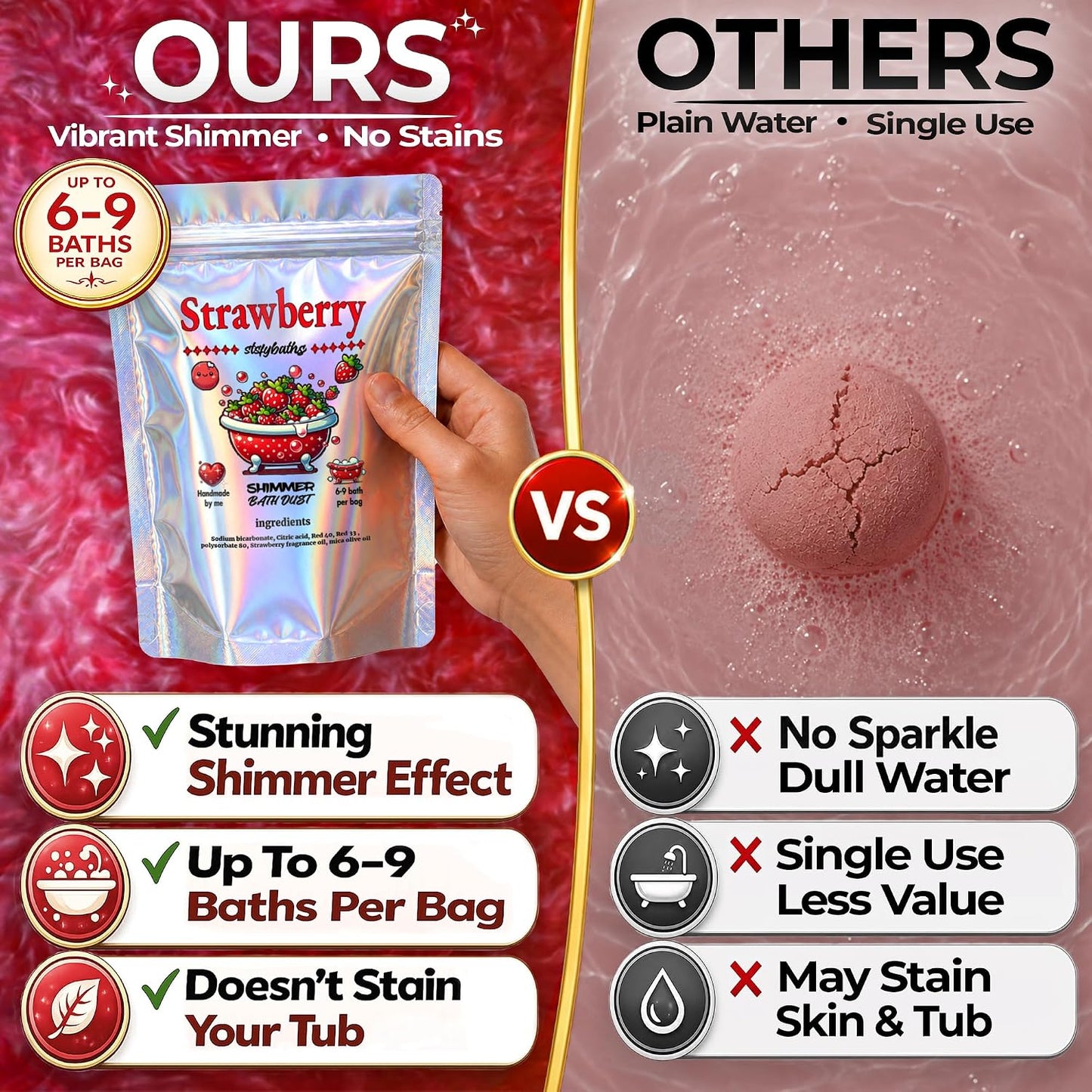 Shimmer Bath Bomb (Red, Large)