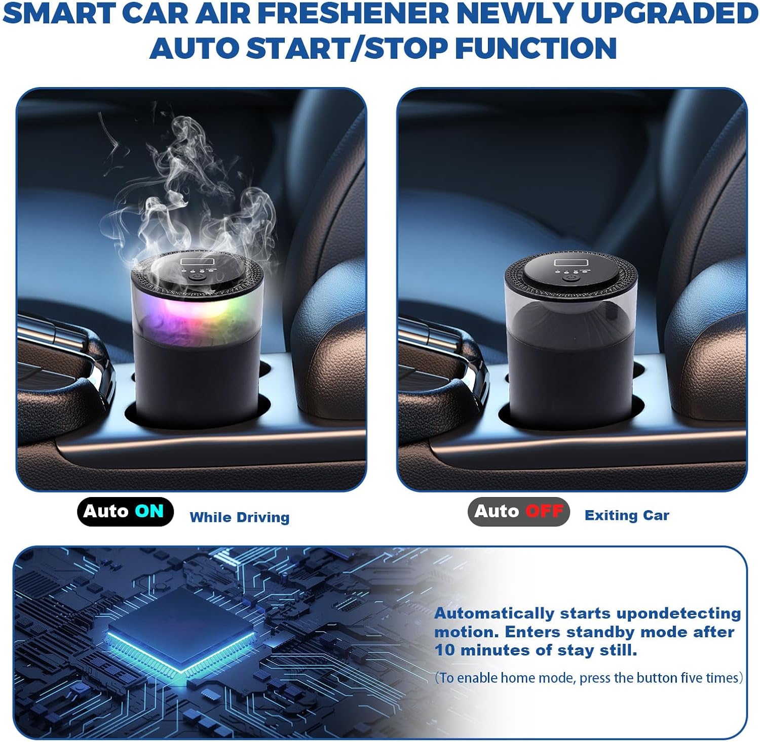Smart Car Diffuser for Essential Oil with Smart Spray Modes (3 Settings) & Essential Oil Monitor, USB-C Rechargeable, Auto On/Off,Long Lasting (3 Scents Refills) Car Scent with 4 Ambient Light