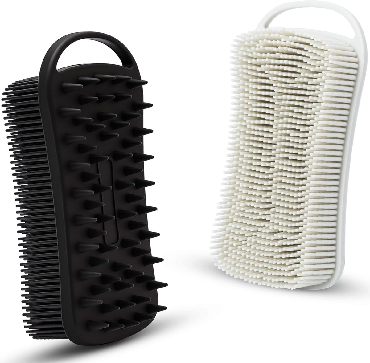 MtBoi 2 PC Silicone Body Scrubber, 2 in 1 Exfoliating Shower Bath Scrubber, Soft Silicone Loofah for Sensitive Skin, Shower Hair Scalp Massager, Easy to Clean, Lather Well (Grey&amp;Black)