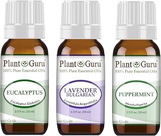 Essential Oil Set Beginner Trio Kit 10 ml 100% Pure Therapeutic Grade Includes: Eucalyptus, Lavender, Peppermint. for Aromatherapy Diffuser Humidifier, Skin and Hair Growth.