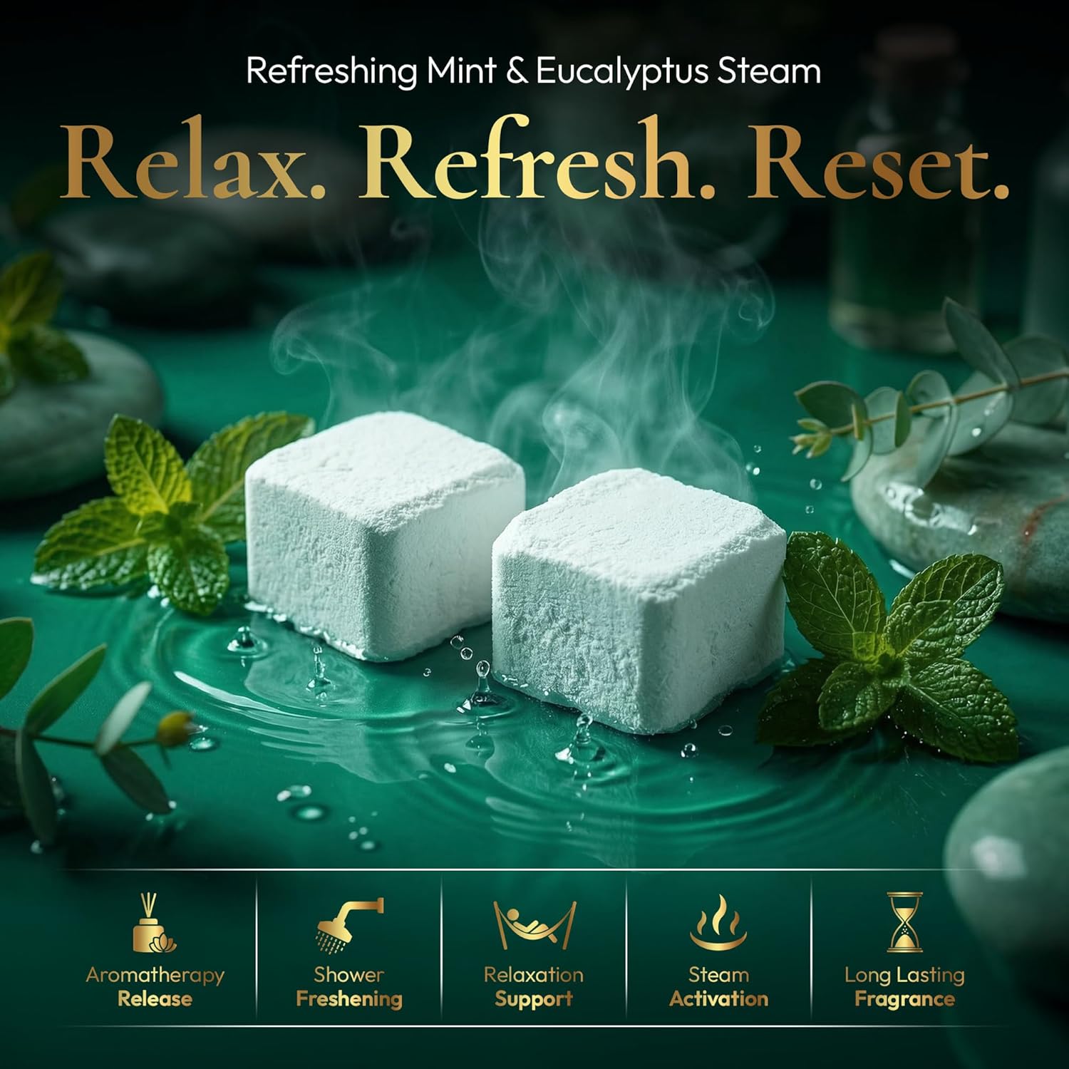 Veldt & Vapor Luxury Shower Steamers — 8 Pack Eucalyptus & Mint Aromatherapy Tablets, Long-Lasting Essential Oil Shower Bombs, Self-Care Spa Gift for Women