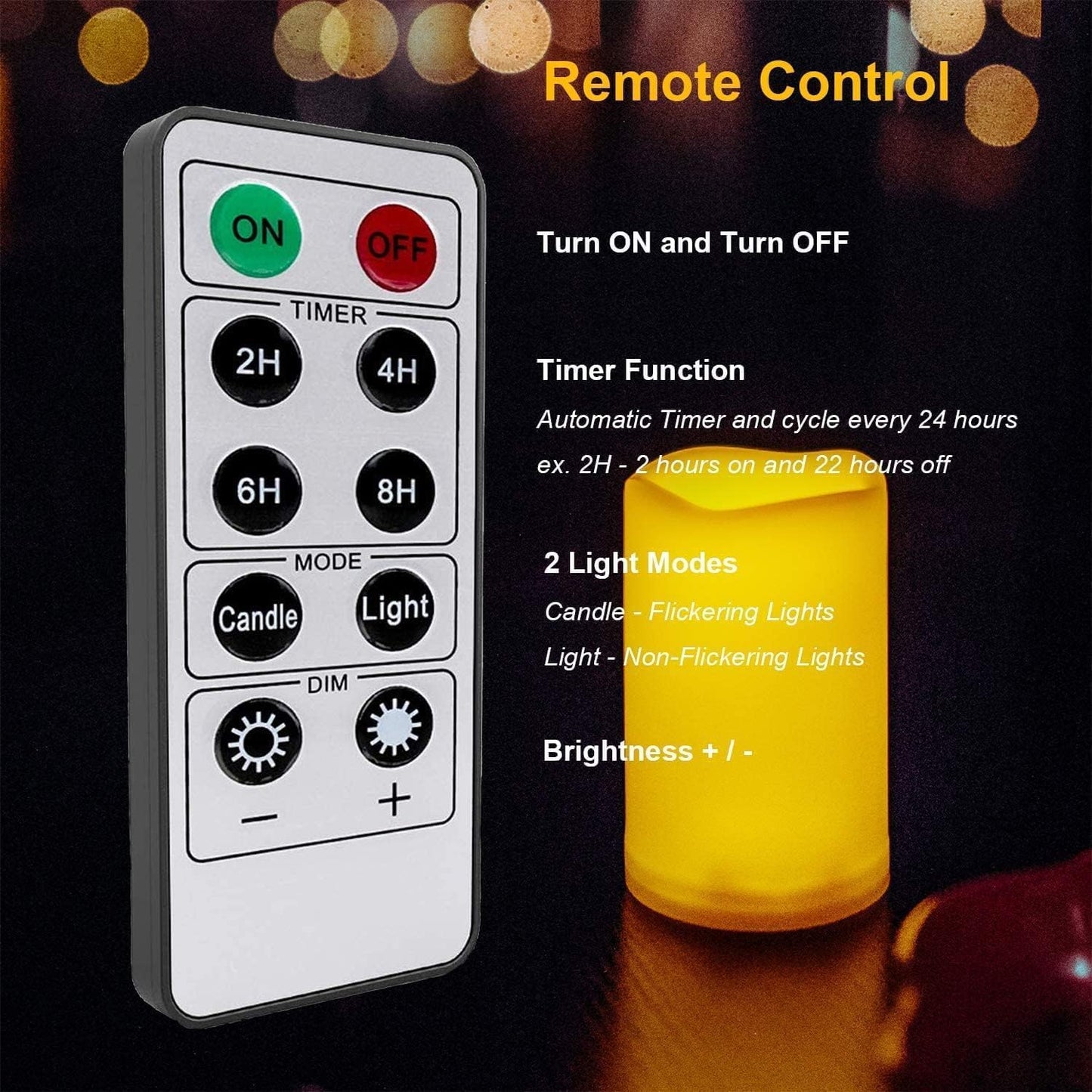 3”X3” 4 Pack Outdoor Flameless Candles Battery Operated LED Waterproof Pillar Candles with Remote Timer Electric Flickering LED Lights for Christmas, Halloween, Wedding, Home, Garden Decorations