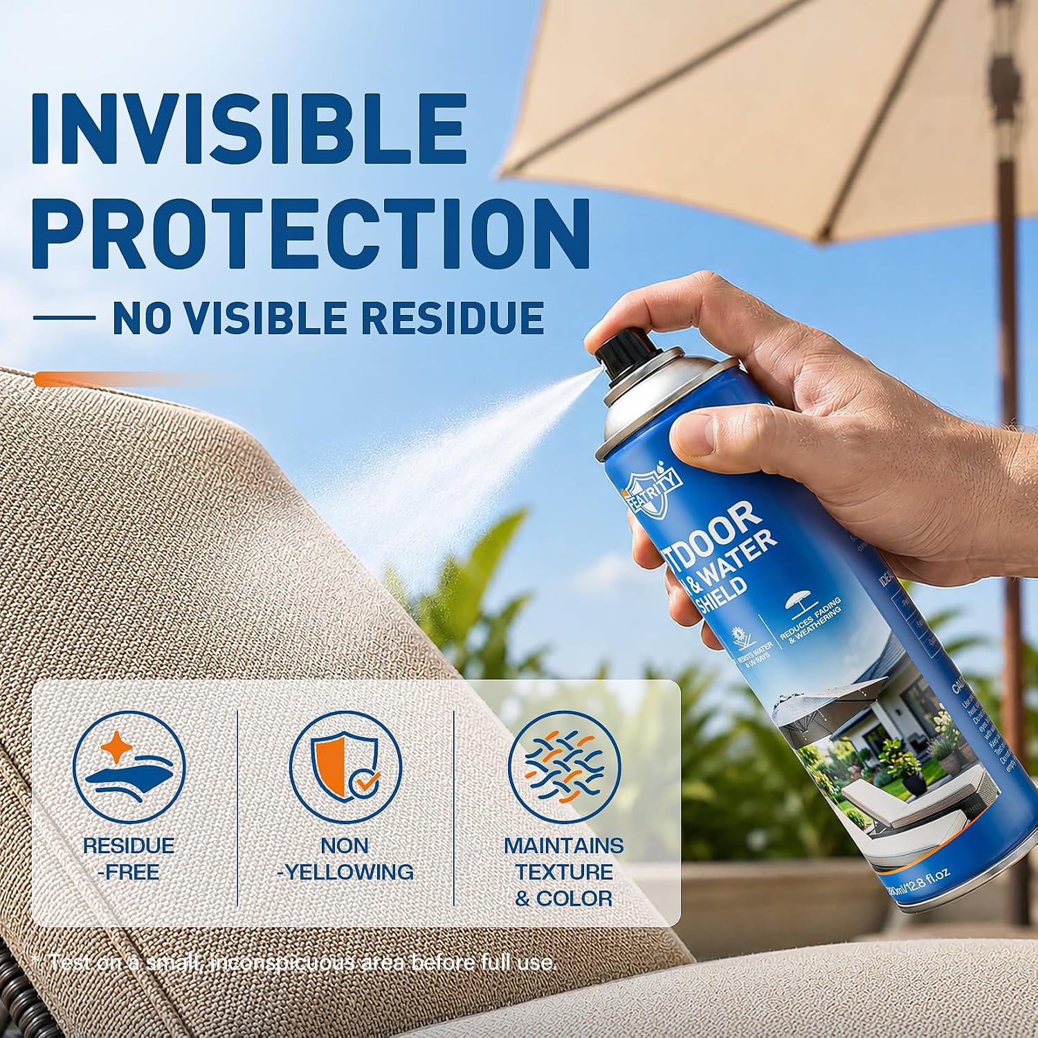 Outdoor Fabric Protector Spray: Heavy Duty Water-Repellent & UV Resistant for Patio Decor Cushions Upholstery Furniture Umbrellas - Invisible Sun and Water Shield, 12.8oz