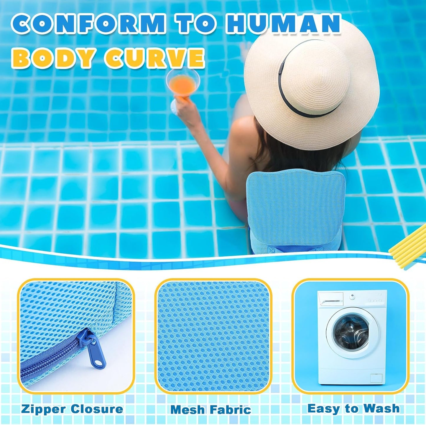 Yerliker 1 Pcs Foldable Hot Tub Booster Seat for Adults, Adjustable 2 Heights up to 6.3", Weighted Booster Seat 3D Air Mesh Hot Tub Accessories Quick Dry Micro Dot Non Slip for Spa Bathtub Pool