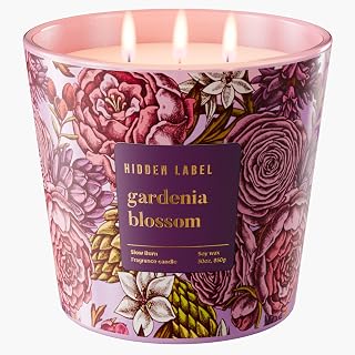 Hidden Label Gardenia Blossom Scented Candle, 30oz Large 3 Wick Natural Soy Wax Candle, 100 Hours Slow Burn Aromatherapy Candle for Stress Relief, Relax & Sleep, Gifts for Women & Men