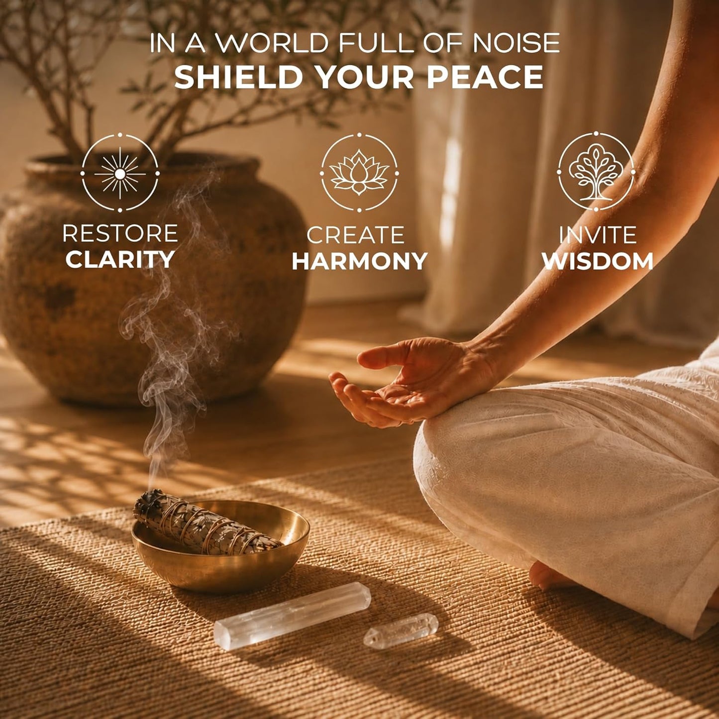 Anima Premium Energy Cleansing Set – White Sage Smudge Sticks, Palo Santo Sticks, Clear Quartz & Selenite Crystal with Smudge Bowl for Crystals & Home Cleansing, Meditation & Manifestation