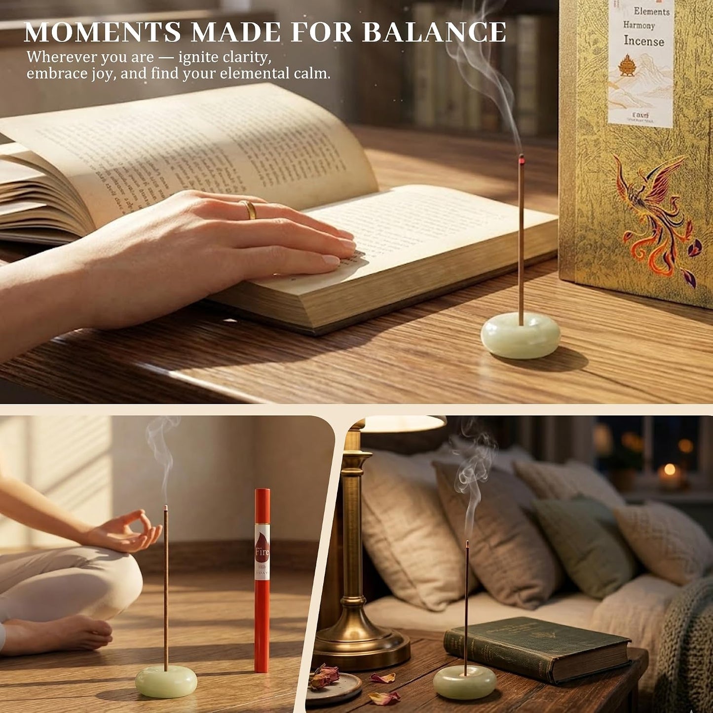 Five Harmony Incense Sticks - 5 in 1 Fengshui Incense Gift Set with Incense Holder,Natural Aromatherapy Wood Fire Earth Metal Water Scents for Meditation Yoga Home Fragrance