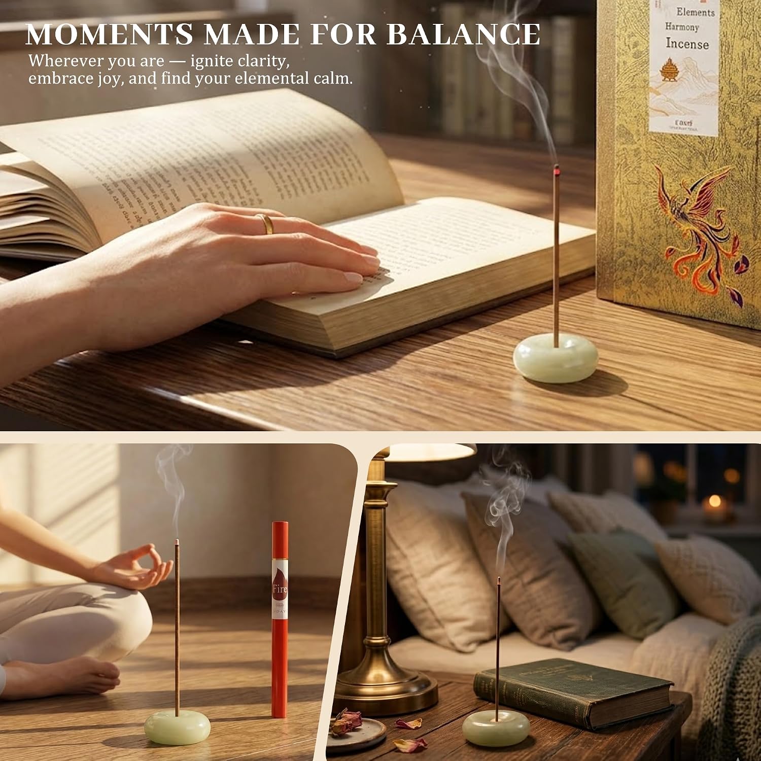 Five Harmony Incense Sticks - 5 in 1 Fengshui Incense Gift Set with Incense Holder,Natural Aromatherapy Wood Fire Earth Metal Water Scents for Meditation Yoga Home Fragrance